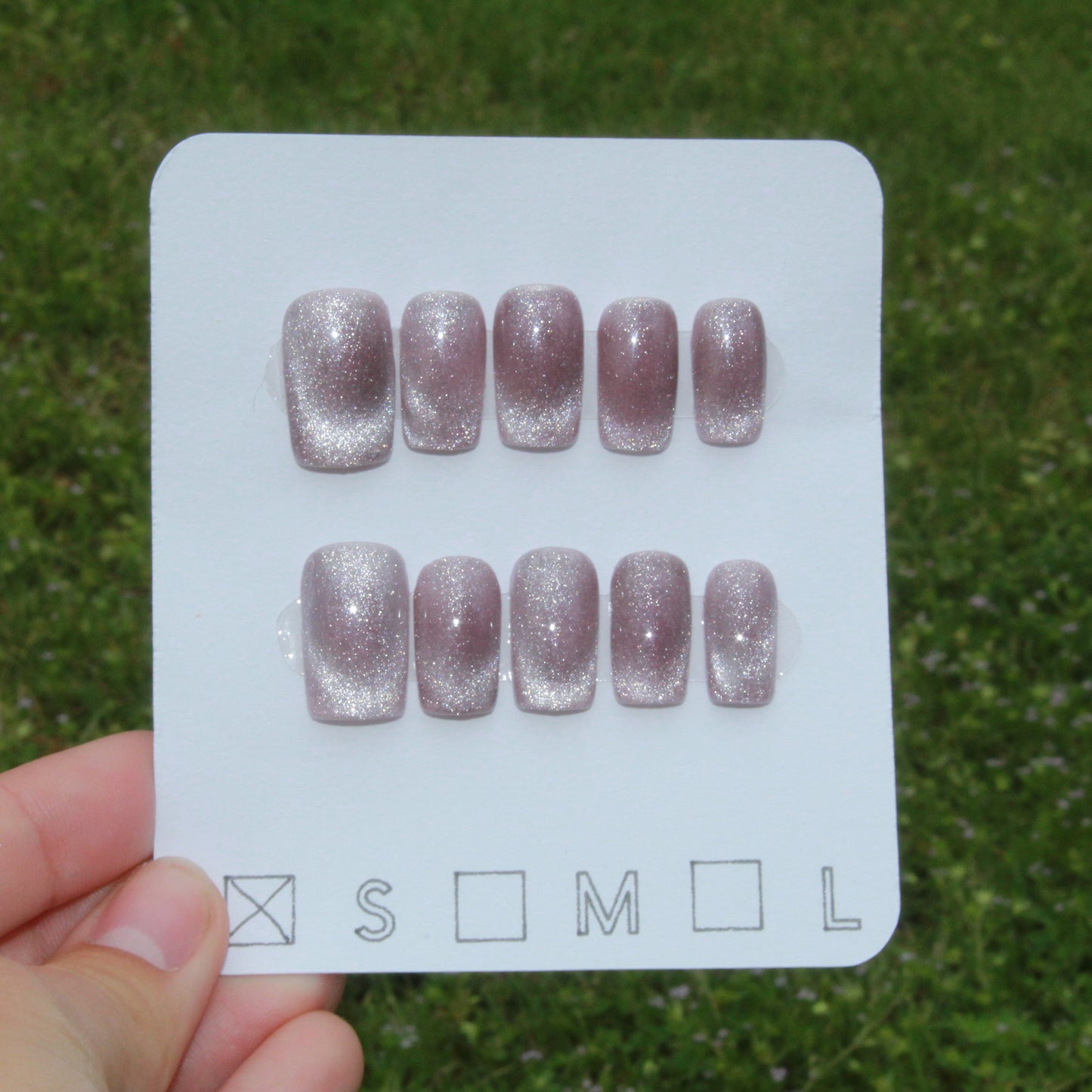 "Desert Mirage" Tan Cat Eye Press-On Nails | Short Square Size Small