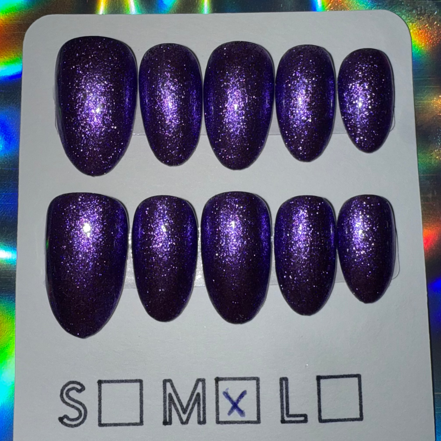 Purple Glitter Press-On Nails – Medium Round Shape