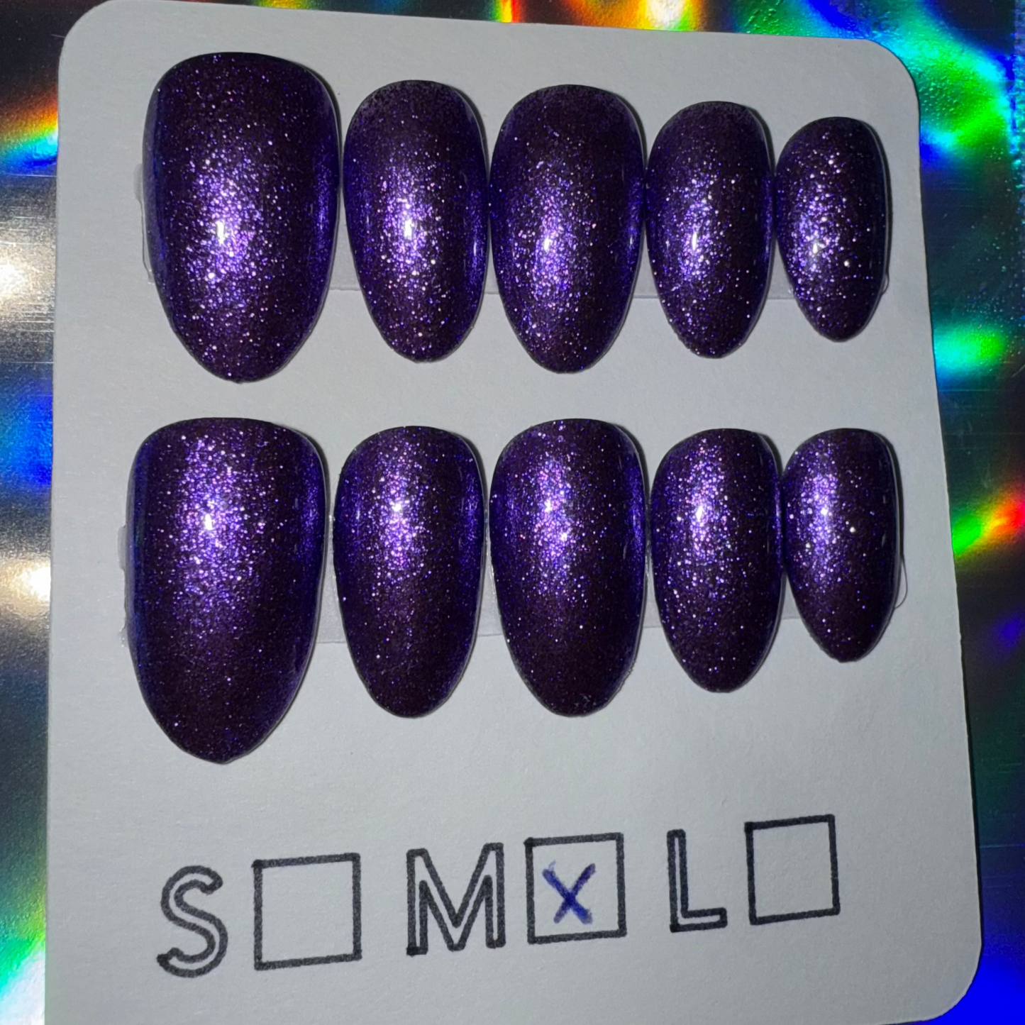 Purple Glitter Press-On Nails – Medium Round Shape