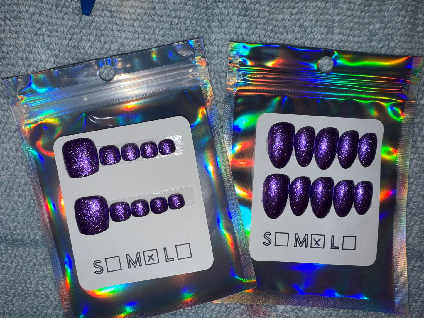 Purple Glitter Press-On Nails – Medium Round Shape
