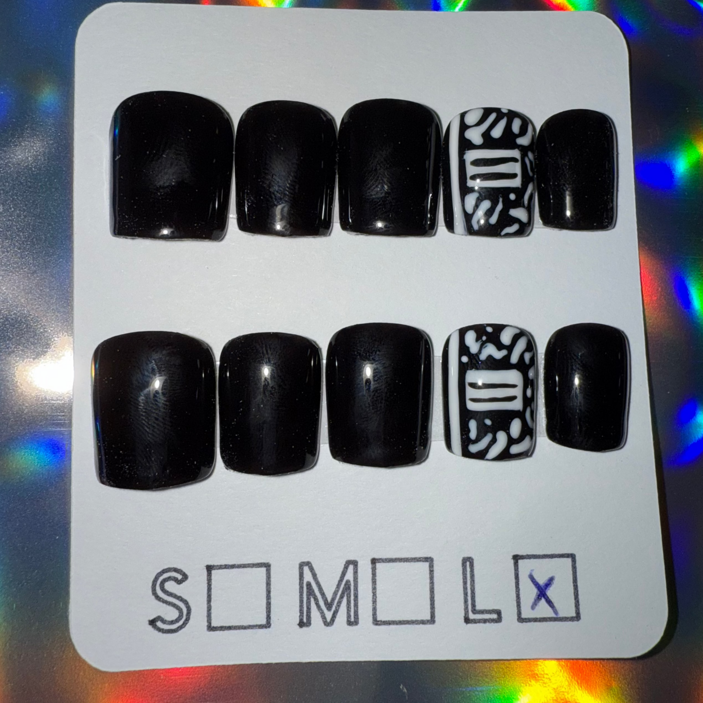 Black Press-On Nails with Composition Notebook Accent – Extra Short Square Shape