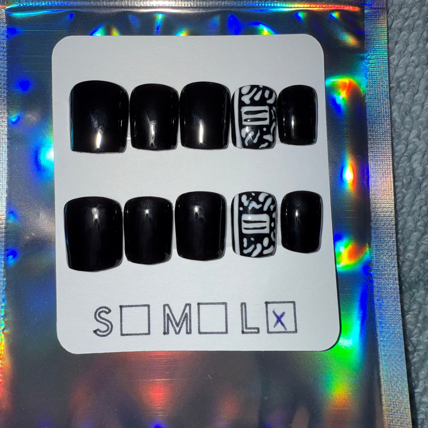 Black Press-On Nails with Composition Notebook Accent – Extra Short Square Shape