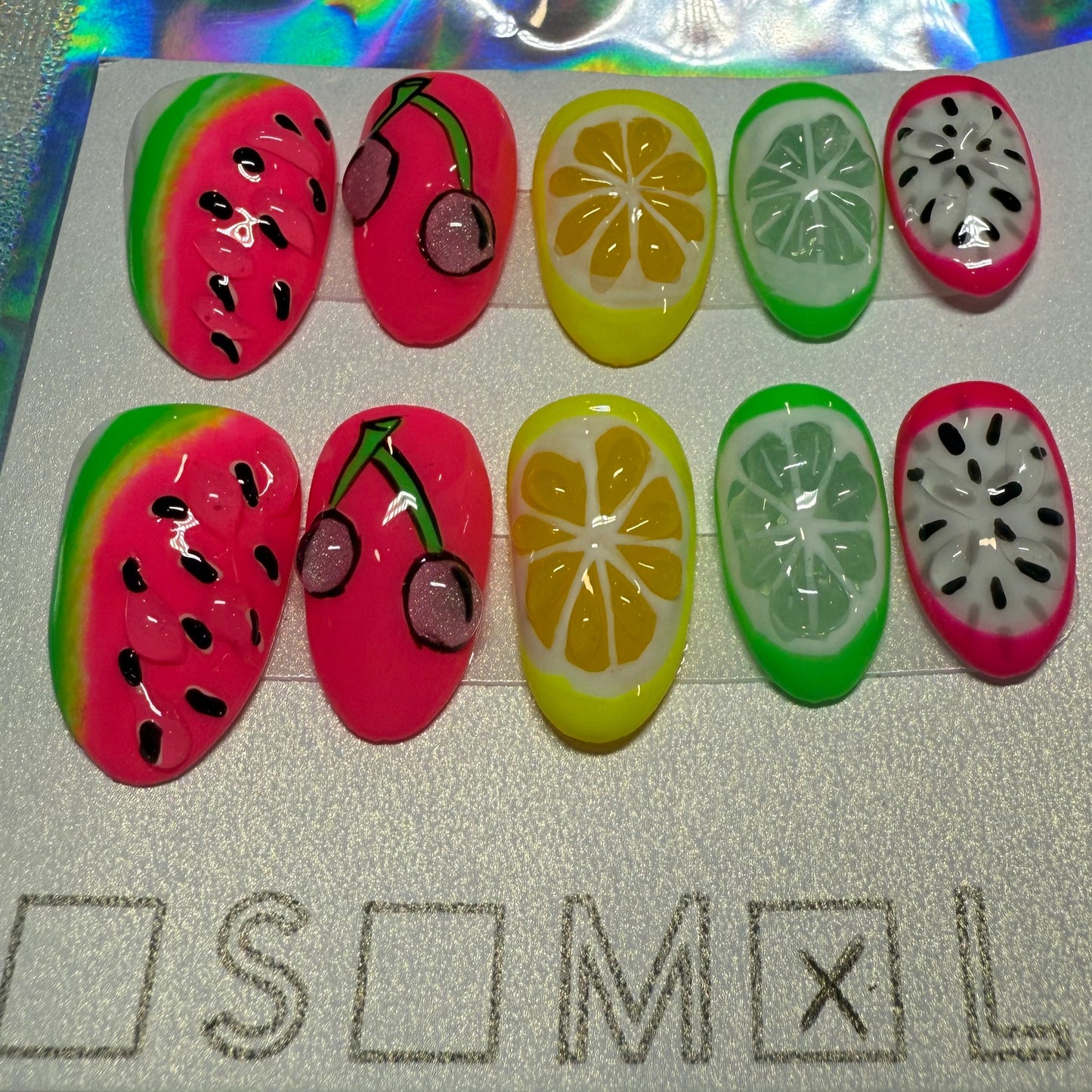 "Fruity Fun Medley" 3D Fruit Press-On Nails | Medium Round Size Large