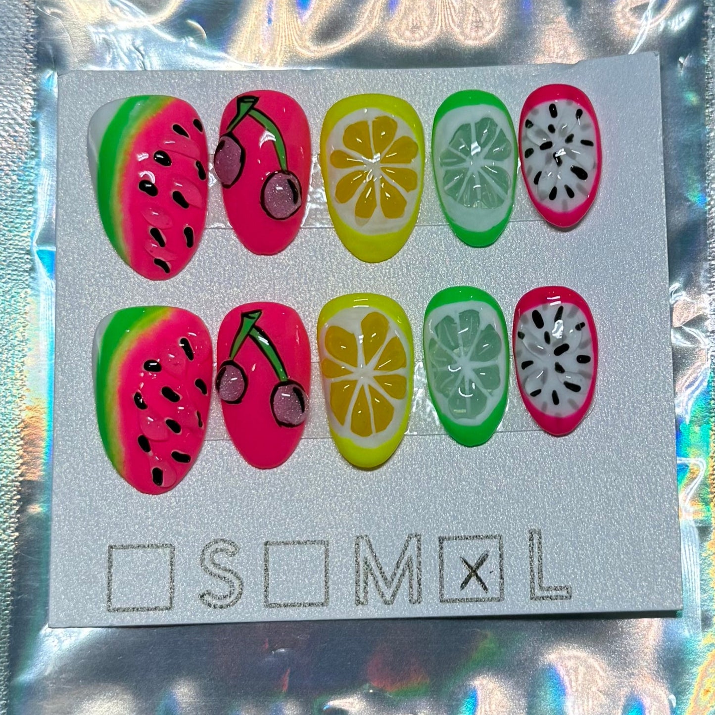 "Fruity Fun Medley" 3D Fruit Press-On Nails | Medium Round Size Large
