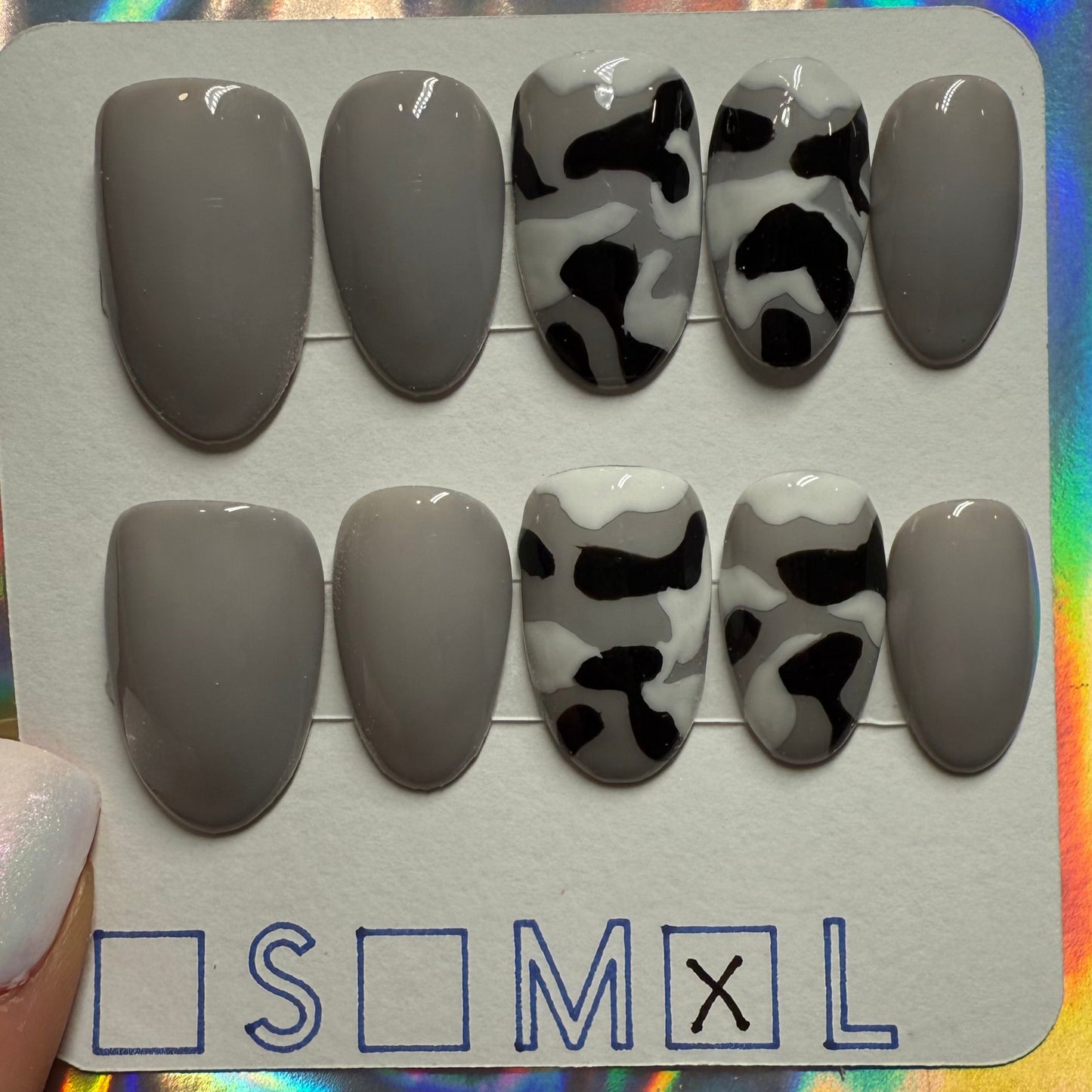 "Urban Camo" Camouflage Accent Press-On Nails | Medium Round Size Large