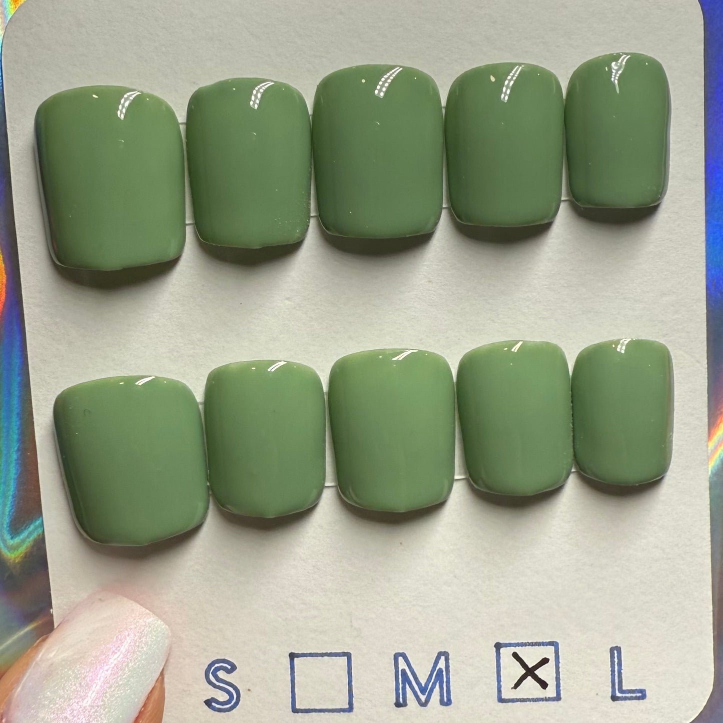 "Forest Edge" Hunter Green Press-On Nails | Extra Short Square Size Large