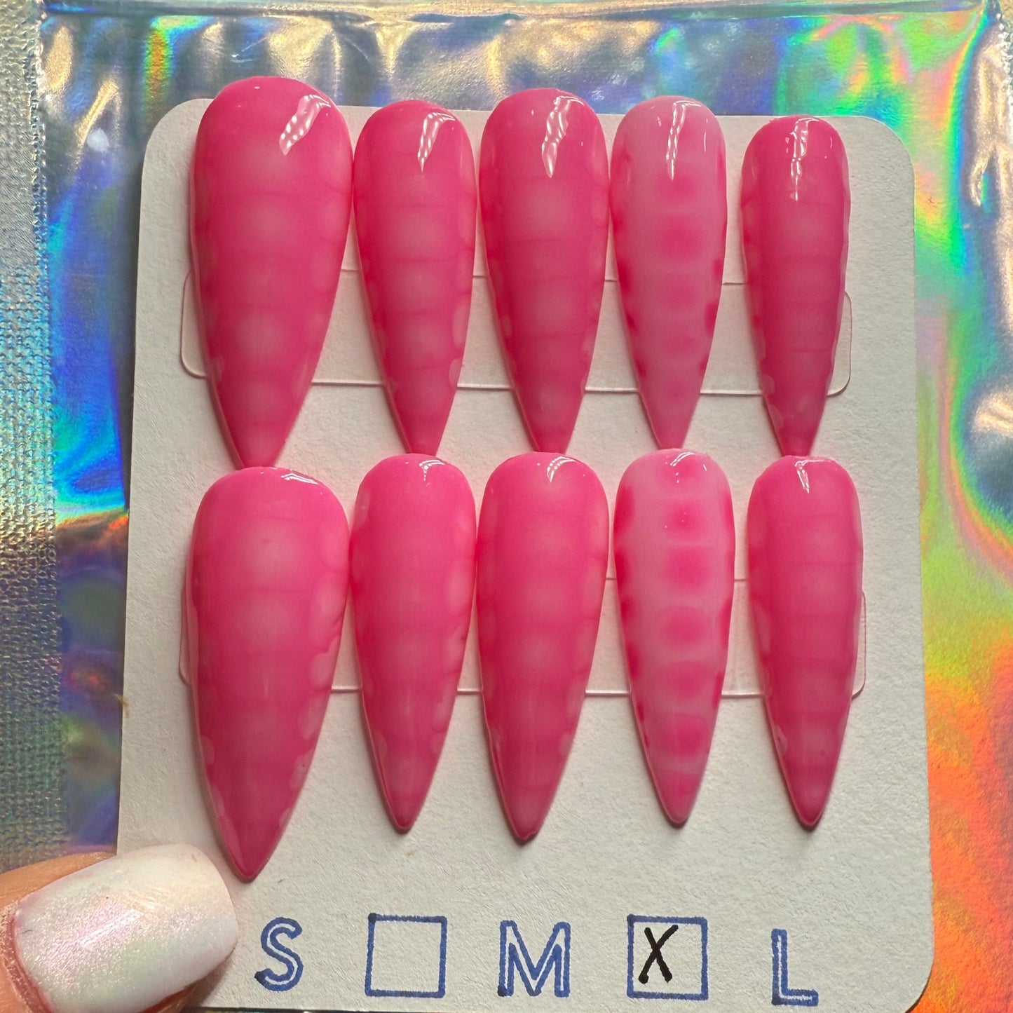 "Bold Bloom Energy" Pink Blooming Gel Press-On Nails | Long Stiletto Size Large