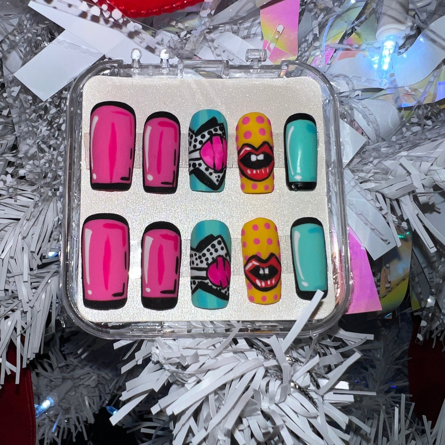 "Pop Culture Perfection" Pop Art Matte Press-On Nails | Medium Square Size Small