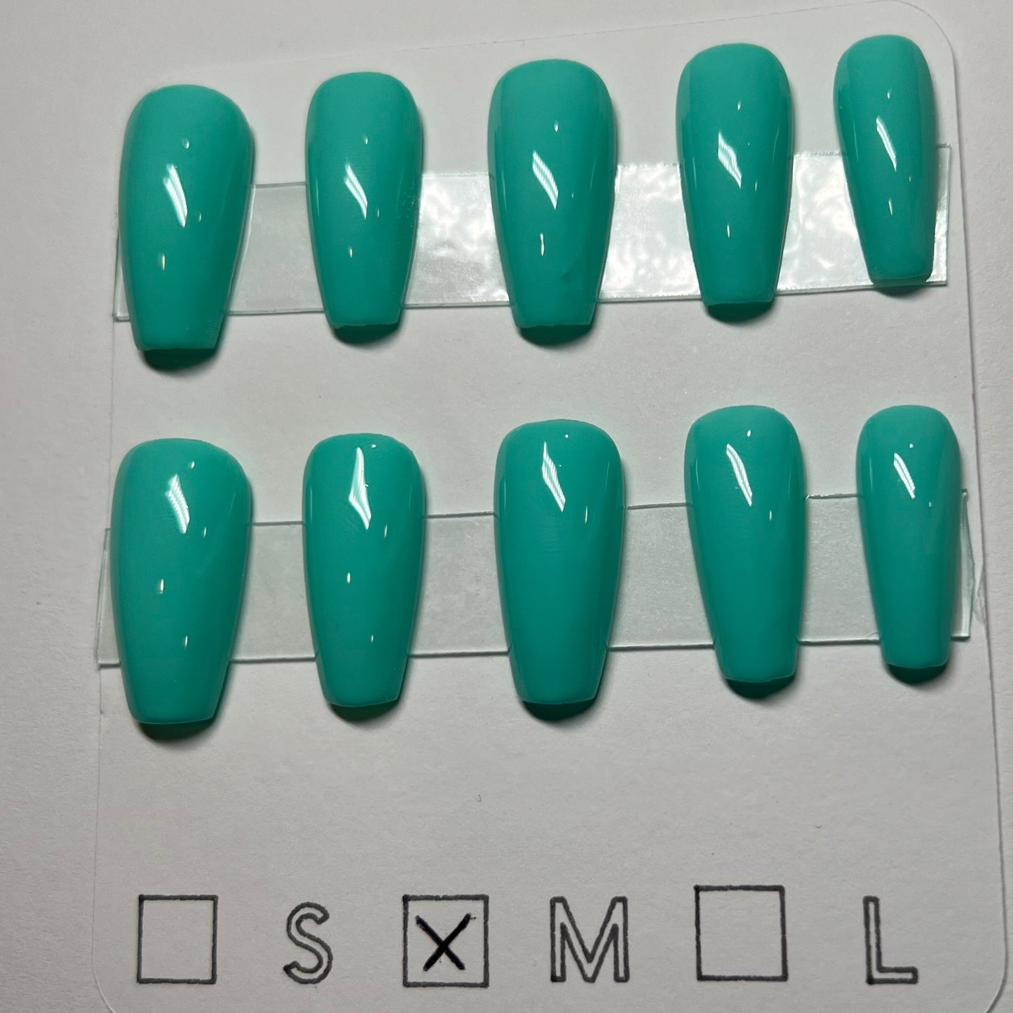 "Teal Temptation" Bright Teal Press-On Nails | Medium Coffin Size Medium