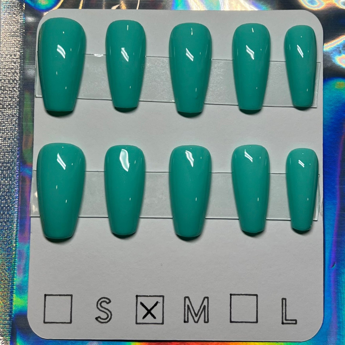 "Teal Temptation" Bright Teal Press-On Nails | Medium Coffin Size Medium