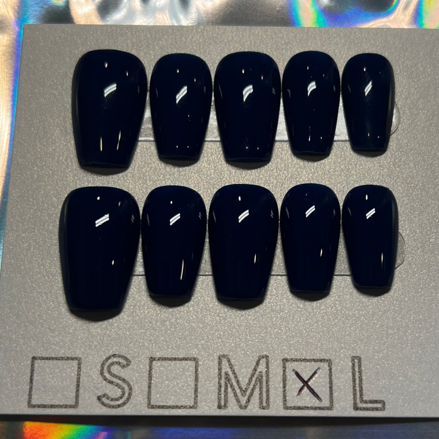 "Deep Sea Dream" Navy Blue Press-On Nails | Short Coffin Size Large