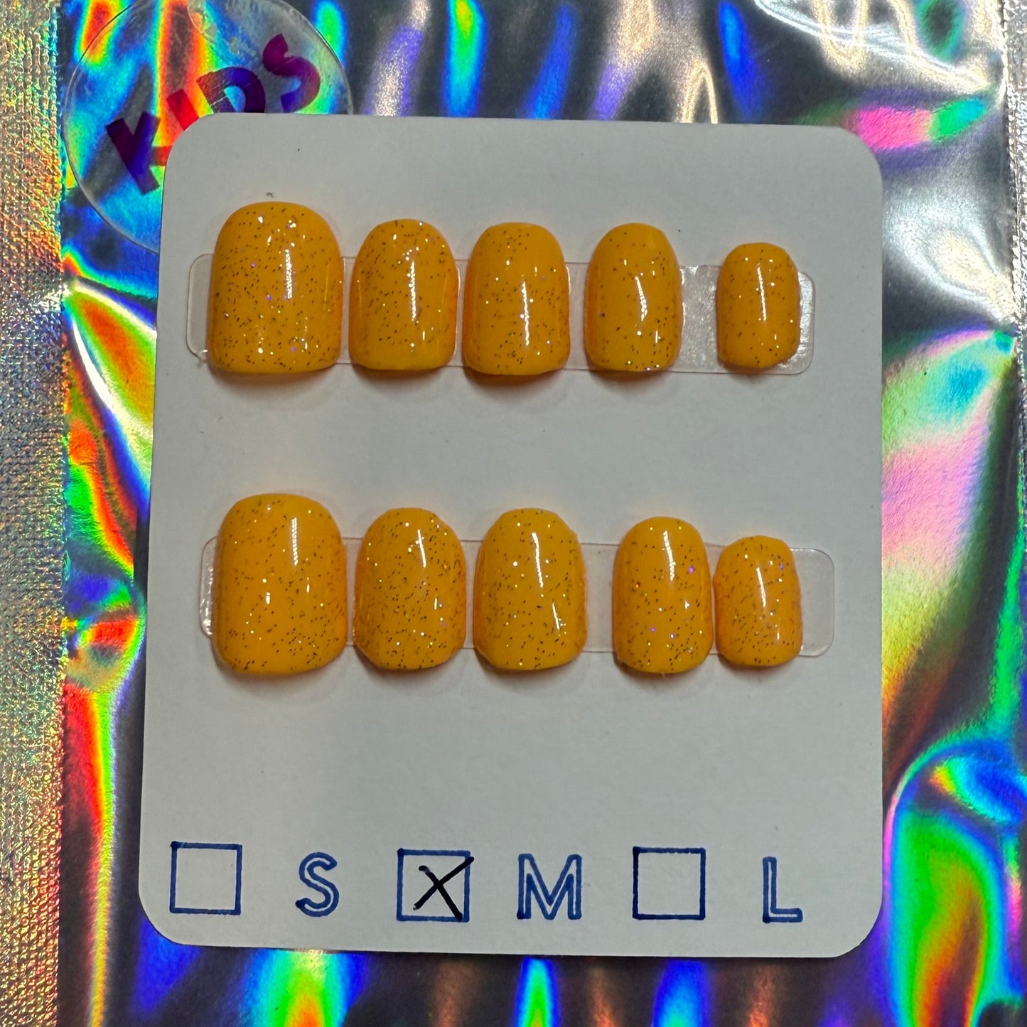 Sparkling Yellow Nails for Kids size Medium