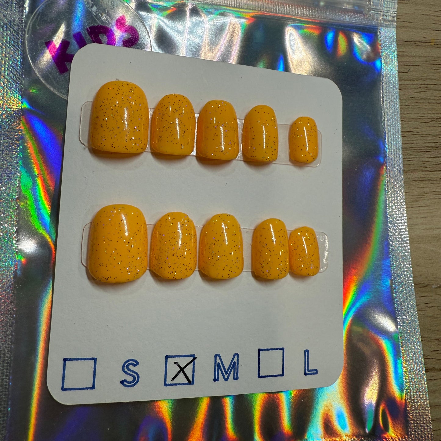 Sparkling Yellow Nails for Kids size Medium