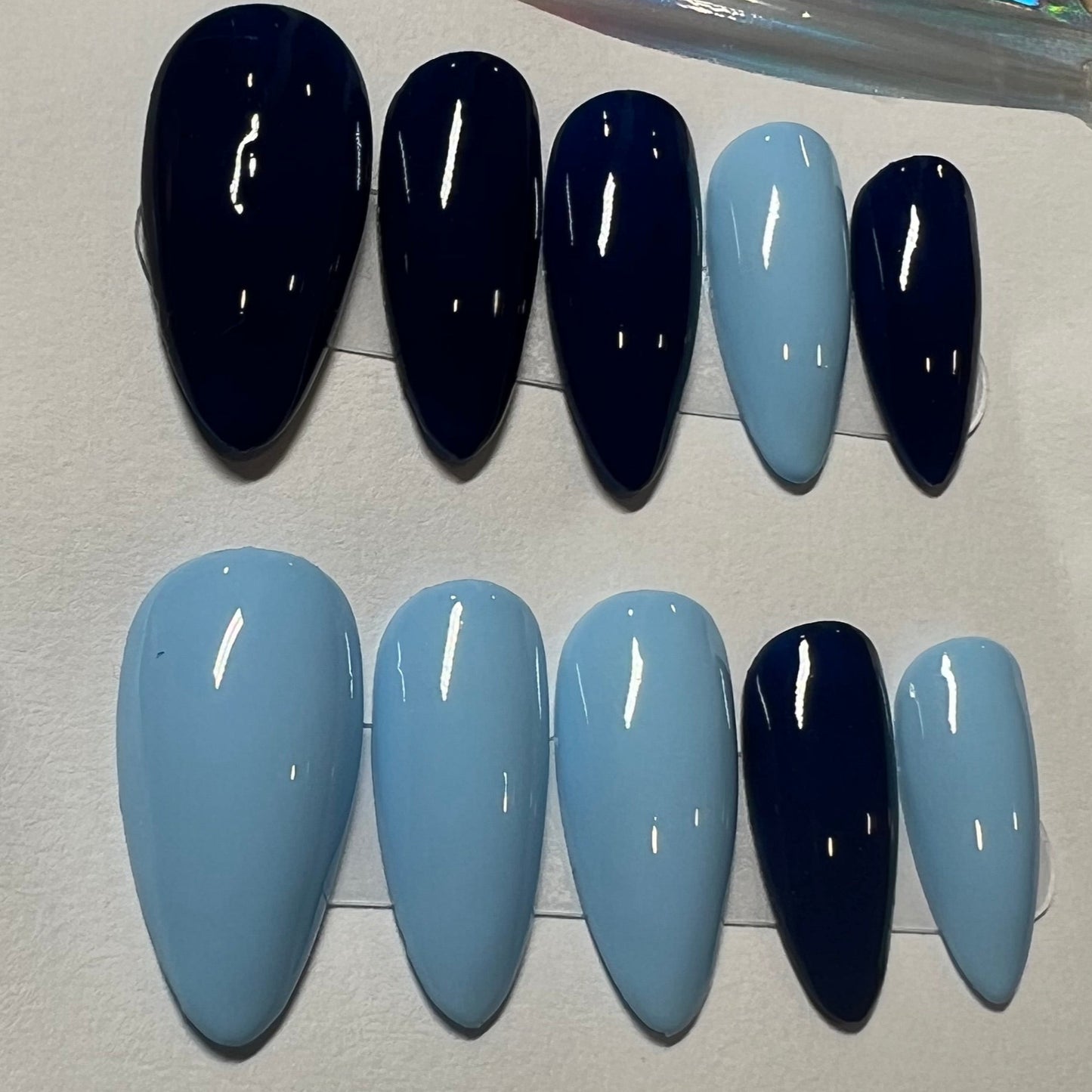 "Ocean Depths" Dual Blue Press-On Nails | Medium Almond Size Large