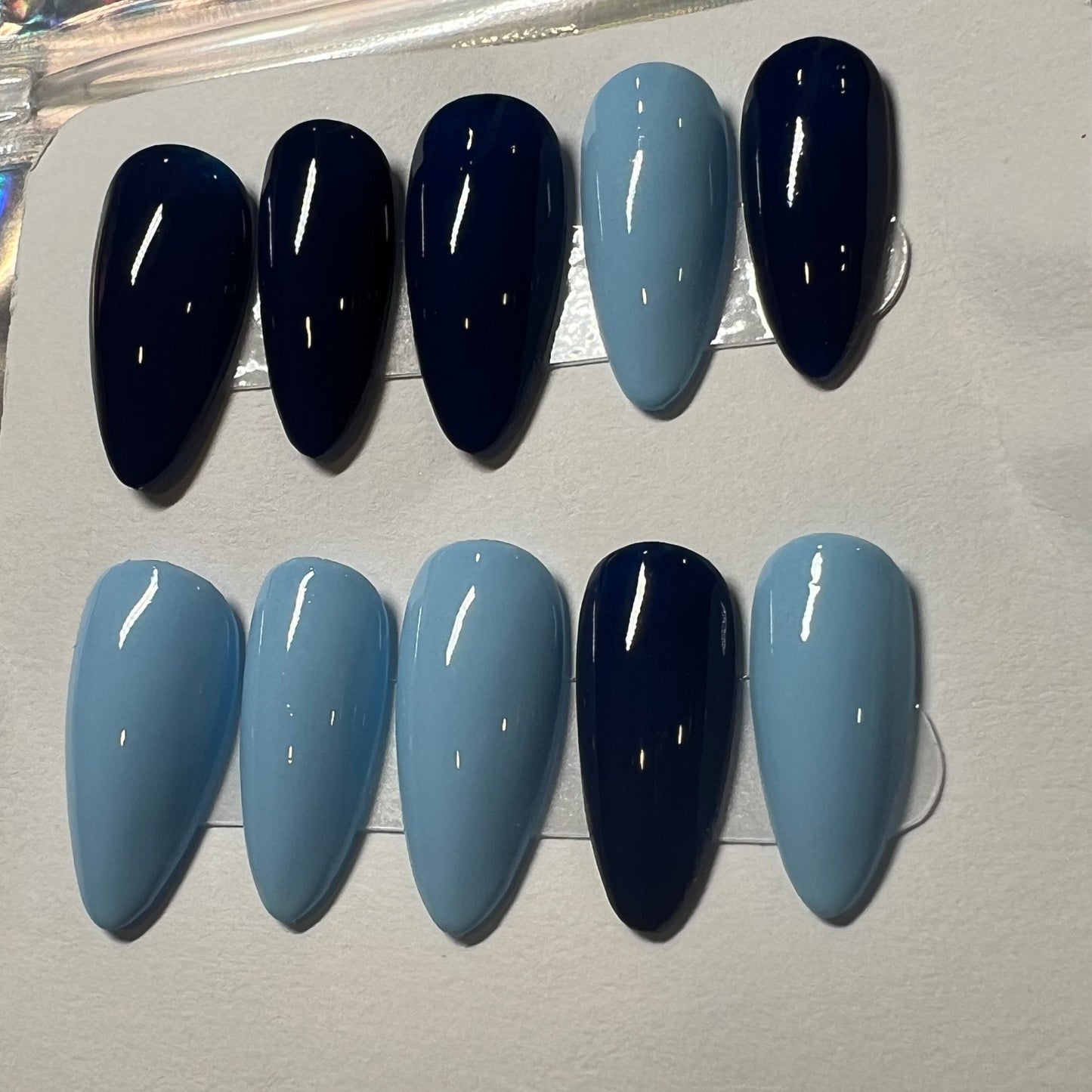 "Ocean Depths" Dual Blue Press-On Nails | Medium Almond Size Large
