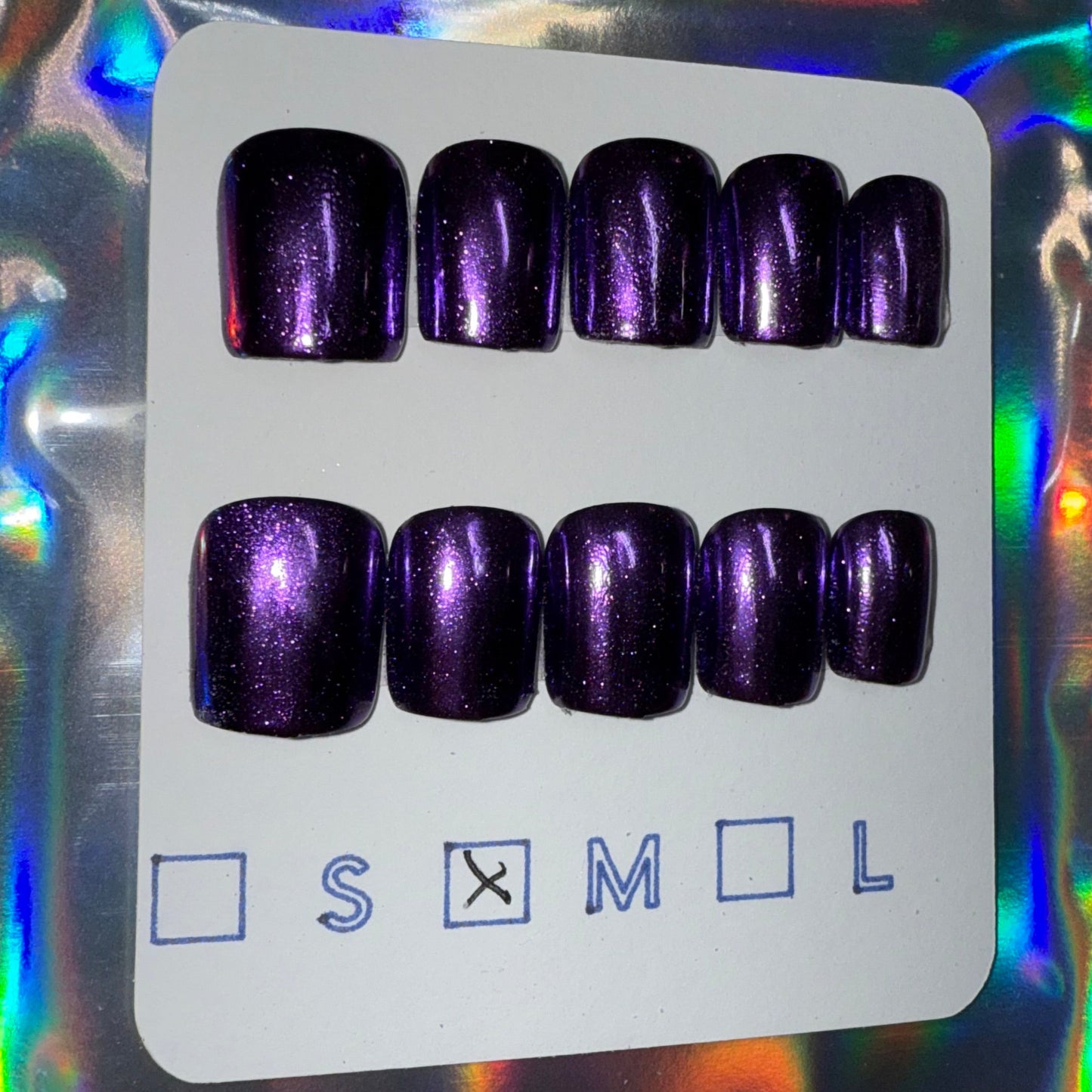 "Violet Voltage" Purple Chrome Press-On Nails | Extra Short Square Size Medium