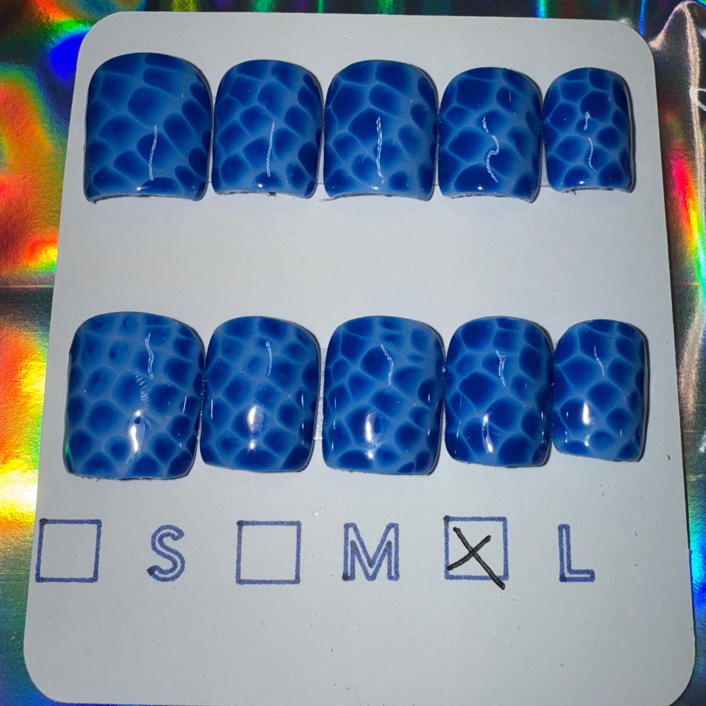 "Blue Bloom" Bright & Light Blue Blooming Gel Press-On Nails | Extra Short Square Size Large