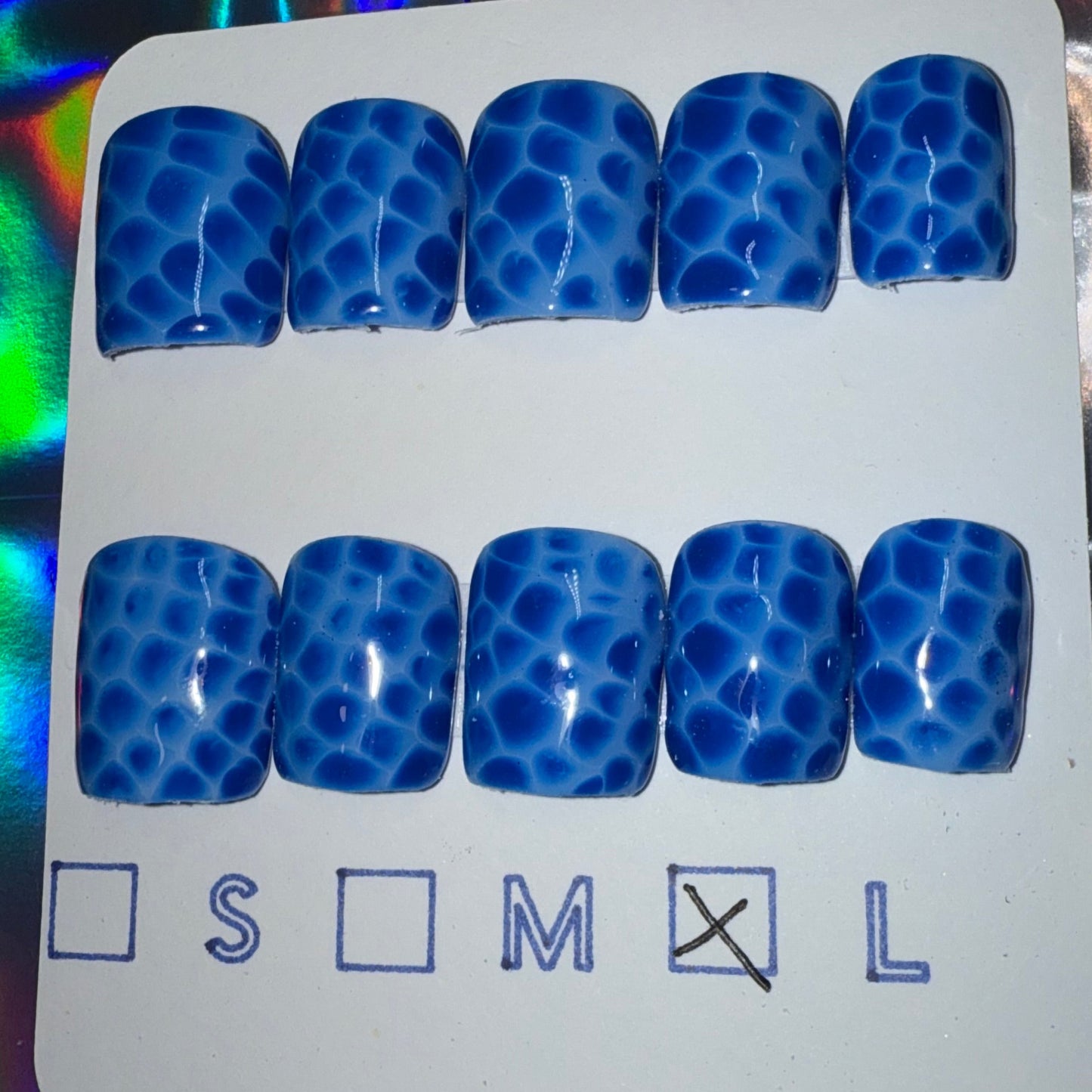 "Blue Bloom" Bright & Light Blue Blooming Gel Press-On Nails | Extra Short Square Size Large