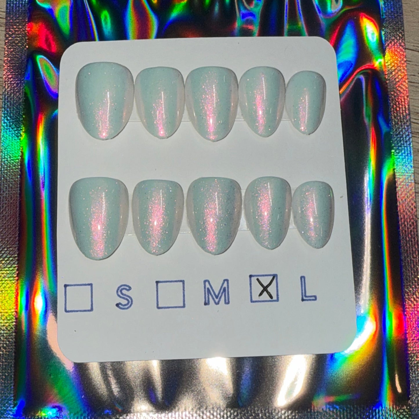"Icy Chic" Red Chrome White Press-On Nails | Extra Short Almond Size Large