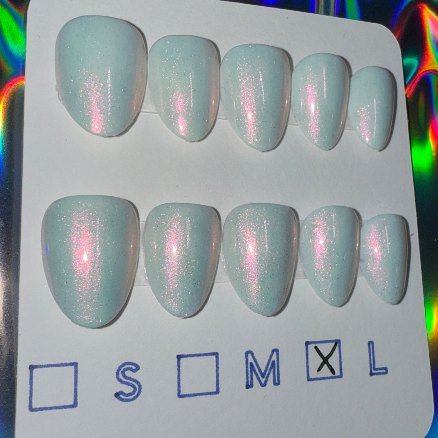 "Icy Chic" Red Chrome White Press-On Nails | Extra Short Almond Size Large