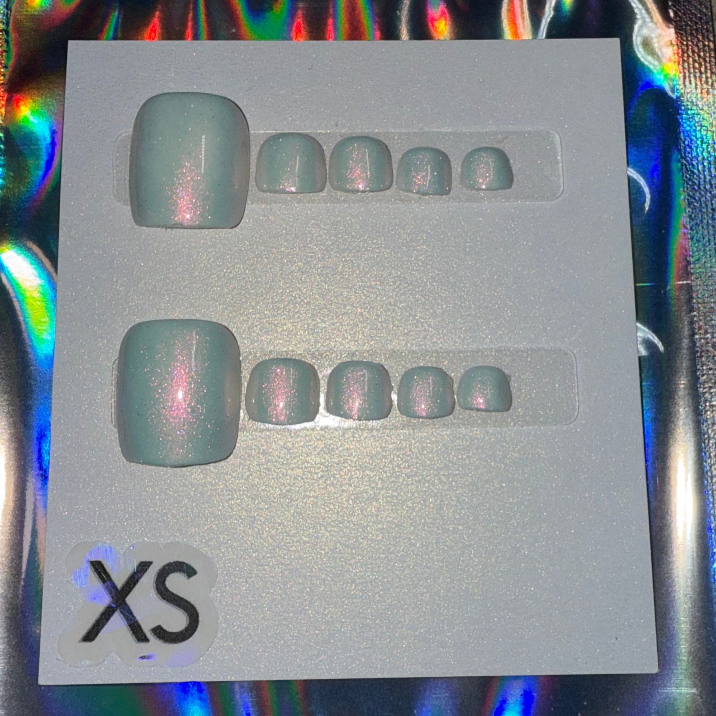 "Frosted Flash" White Chrome Press-On Toenails | Extra Small
