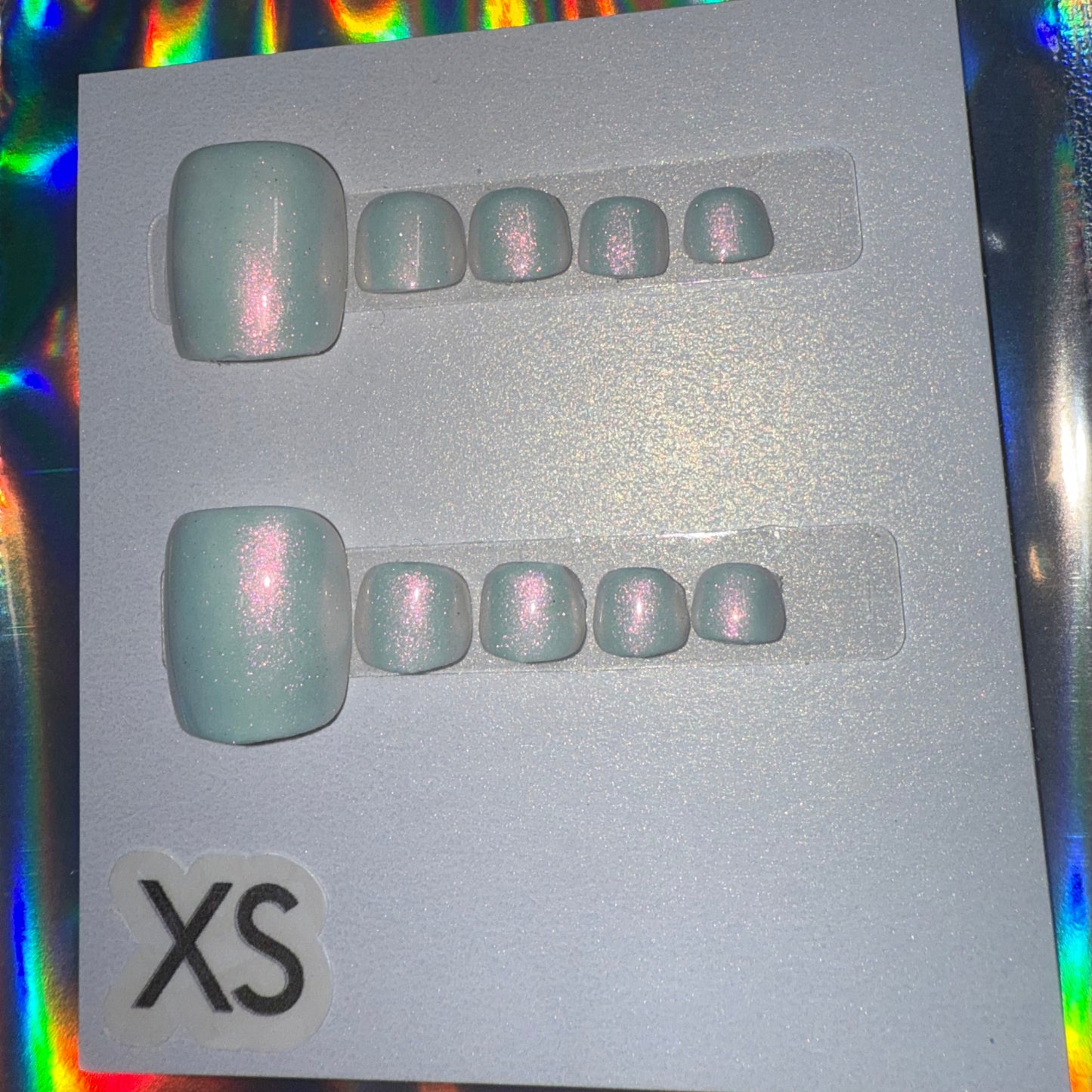 "Frosted Flash" White Chrome Press-On Toenails | Extra Small