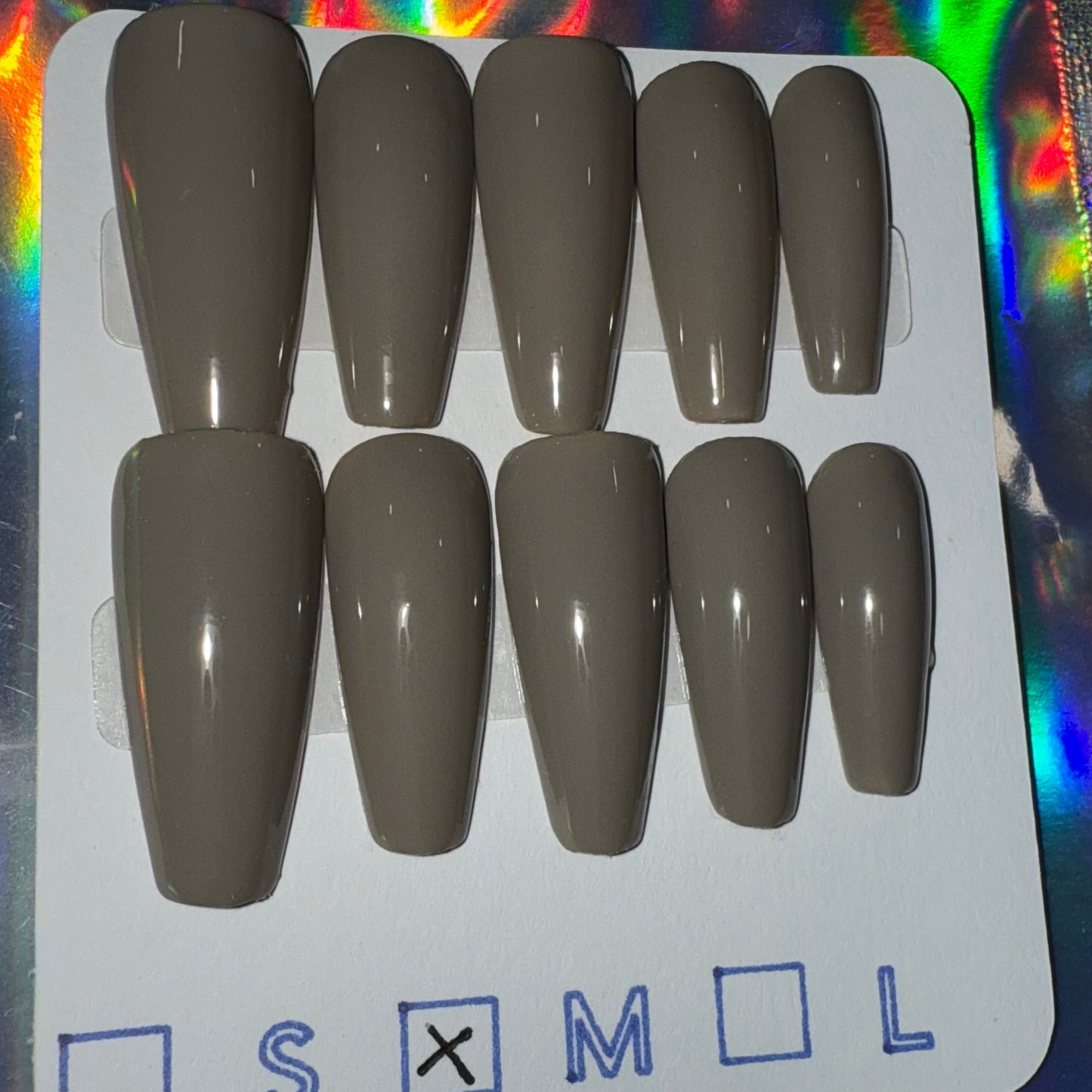 "Stormy Skies" Dark Gray Press-On Nails | Long Coffin
