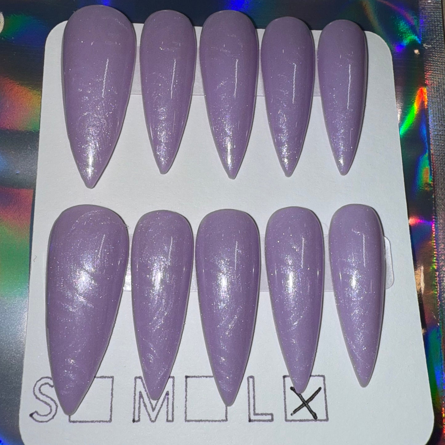 "Enchanted Rose" Lilac Purple Pearl & Rose Swirl Press-On Nails | Long Stiletto Size Large
