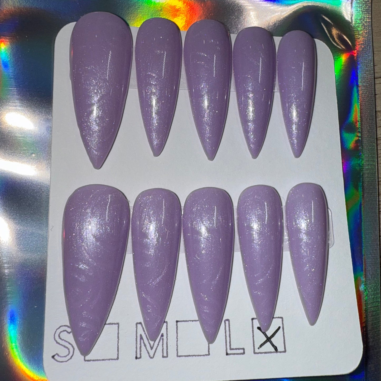 "Enchanted Rose" Lilac Purple Pearl & Rose Swirl Press-On Nails | Long Stiletto Size Large
