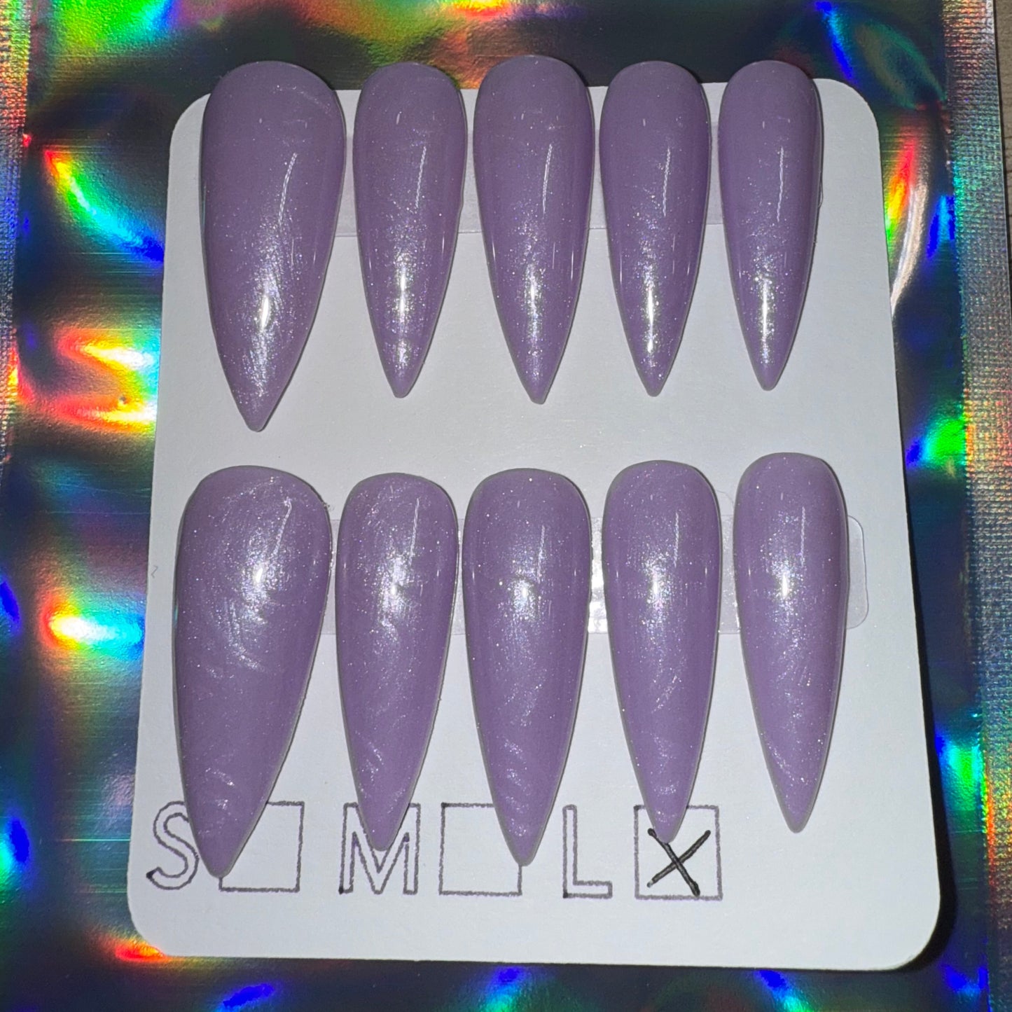 "Enchanted Rose" Lilac Purple Pearl & Rose Swirl Press-On Nails | Long Stiletto Size Large