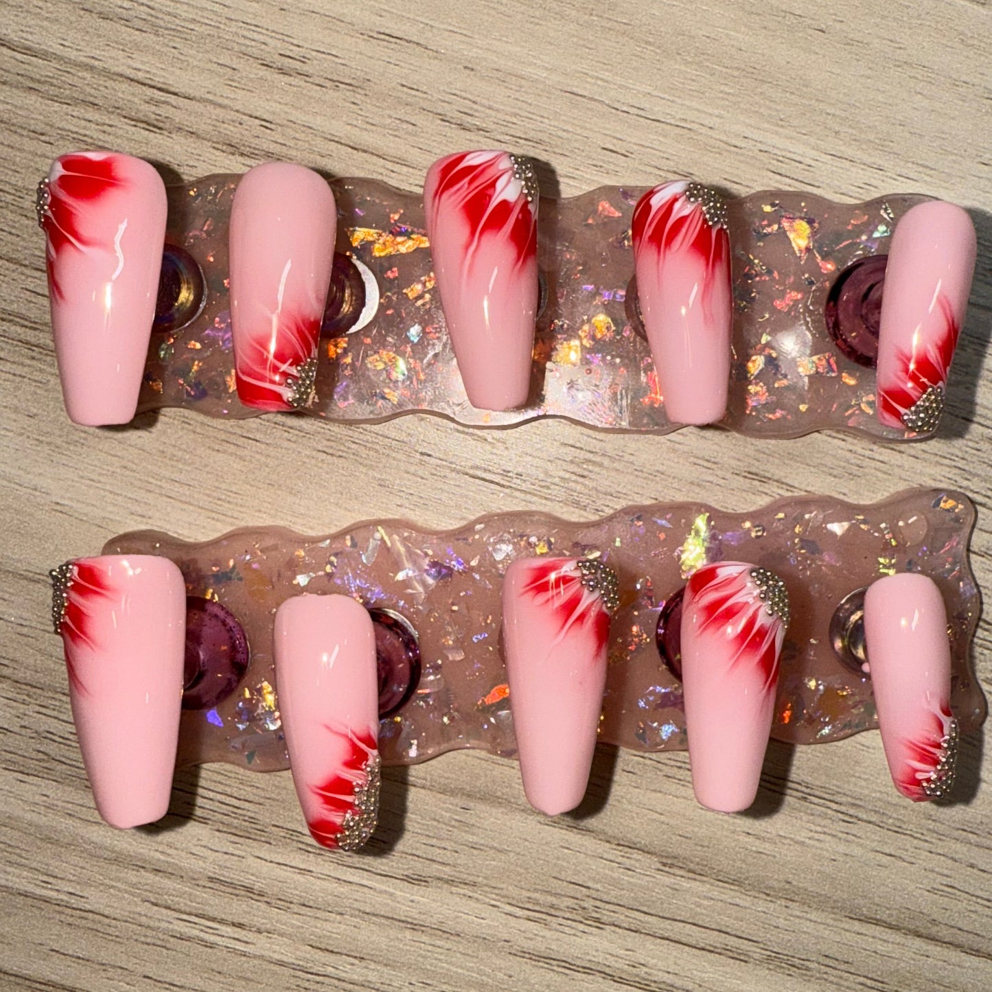 "Whispering Petals" Light Pink Blooming Gel Floral Press-On Nails | Long Coffin Size Medium