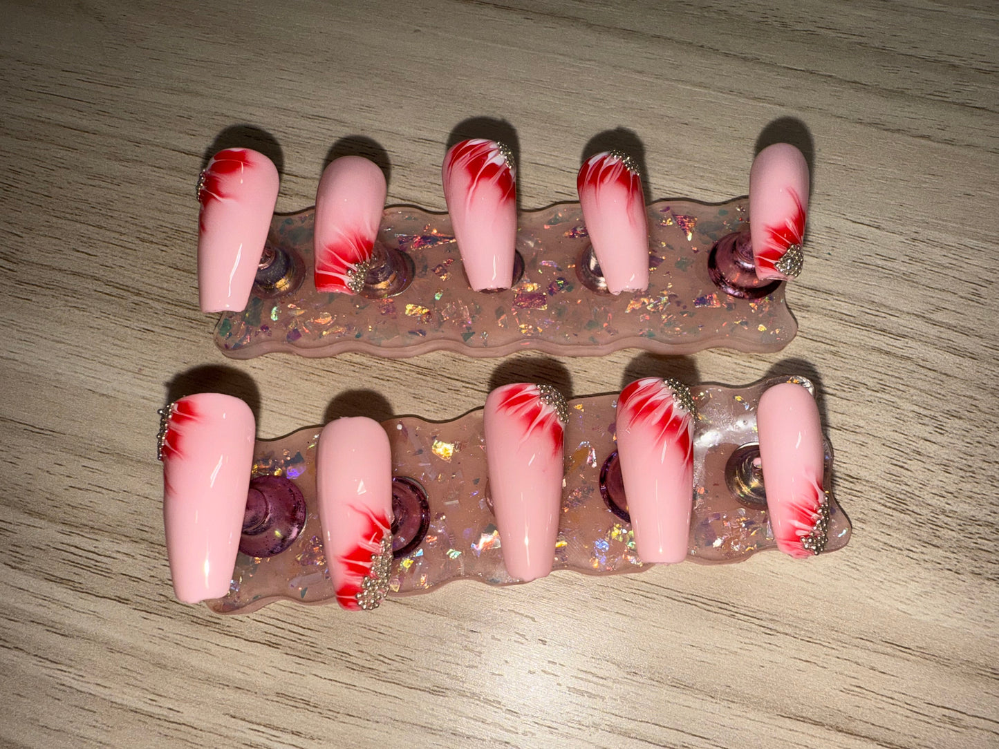 "Whispering Petals" Light Pink Blooming Gel Floral Press-On Nails | Long Coffin Size Medium