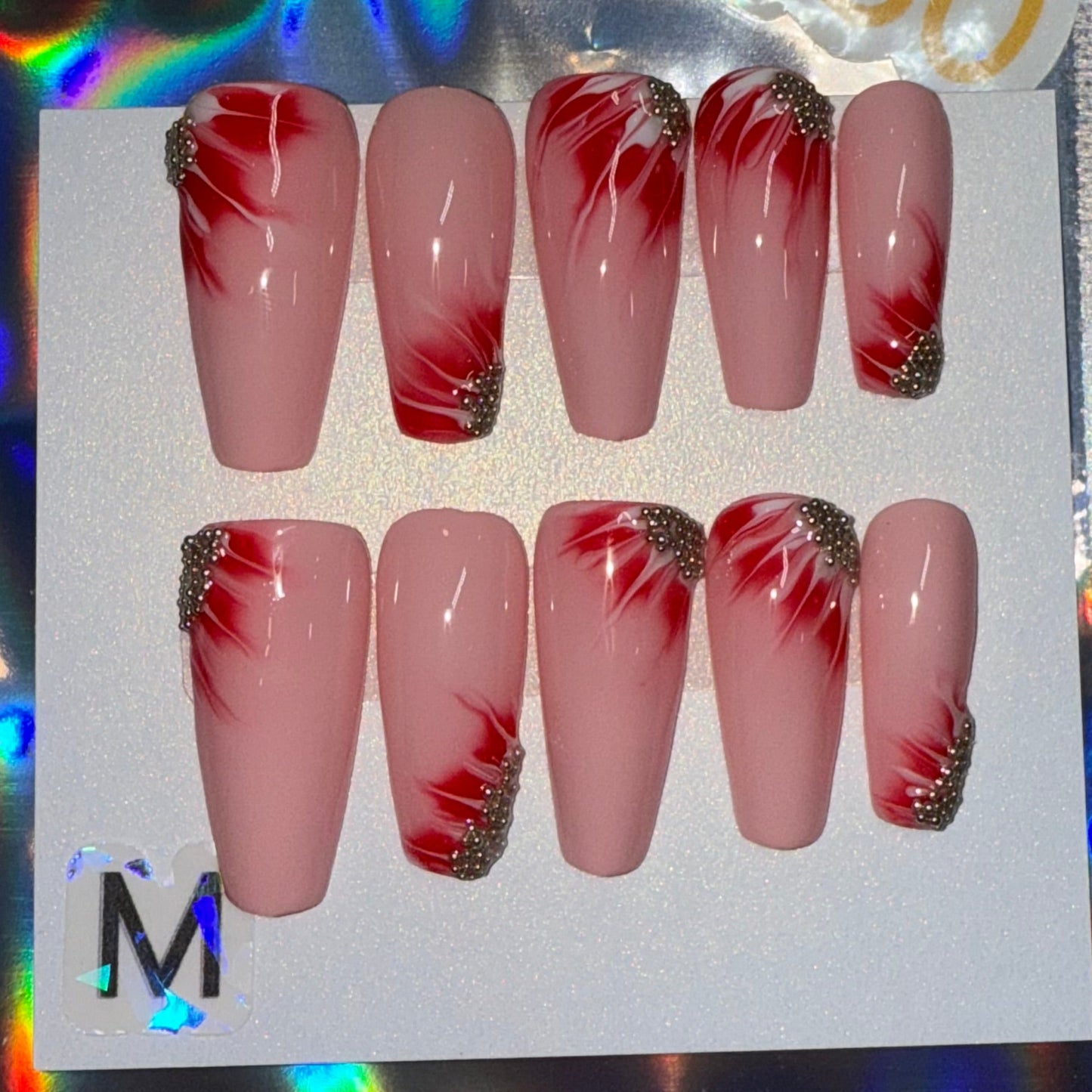 "Whispering Petals" Light Pink Blooming Gel Floral Press-On Nails | Long Coffin Size Medium