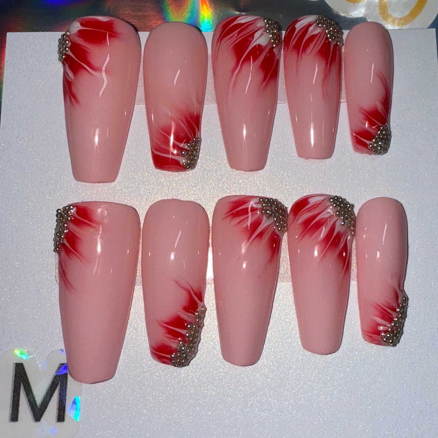 "Whispering Petals" Light Pink Blooming Gel Floral Press-On Nails | Long Coffin Size Medium