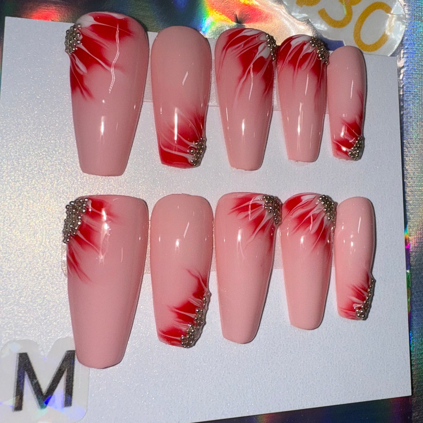 "Whispering Petals" Light Pink Blooming Gel Floral Press-On Nails | Long Coffin Size Medium