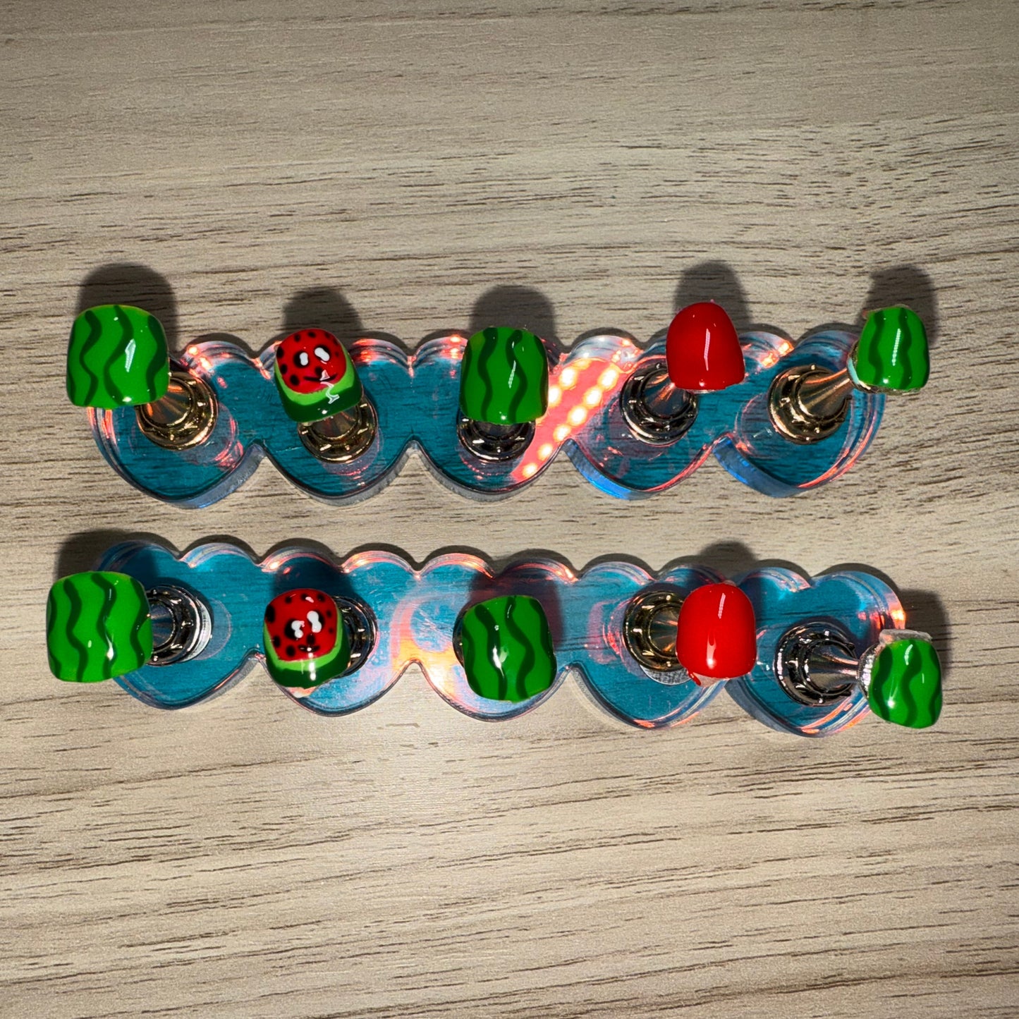 "Melon Mania" Kids Watermelon & Wavy Green Press-On Nails |Size Large