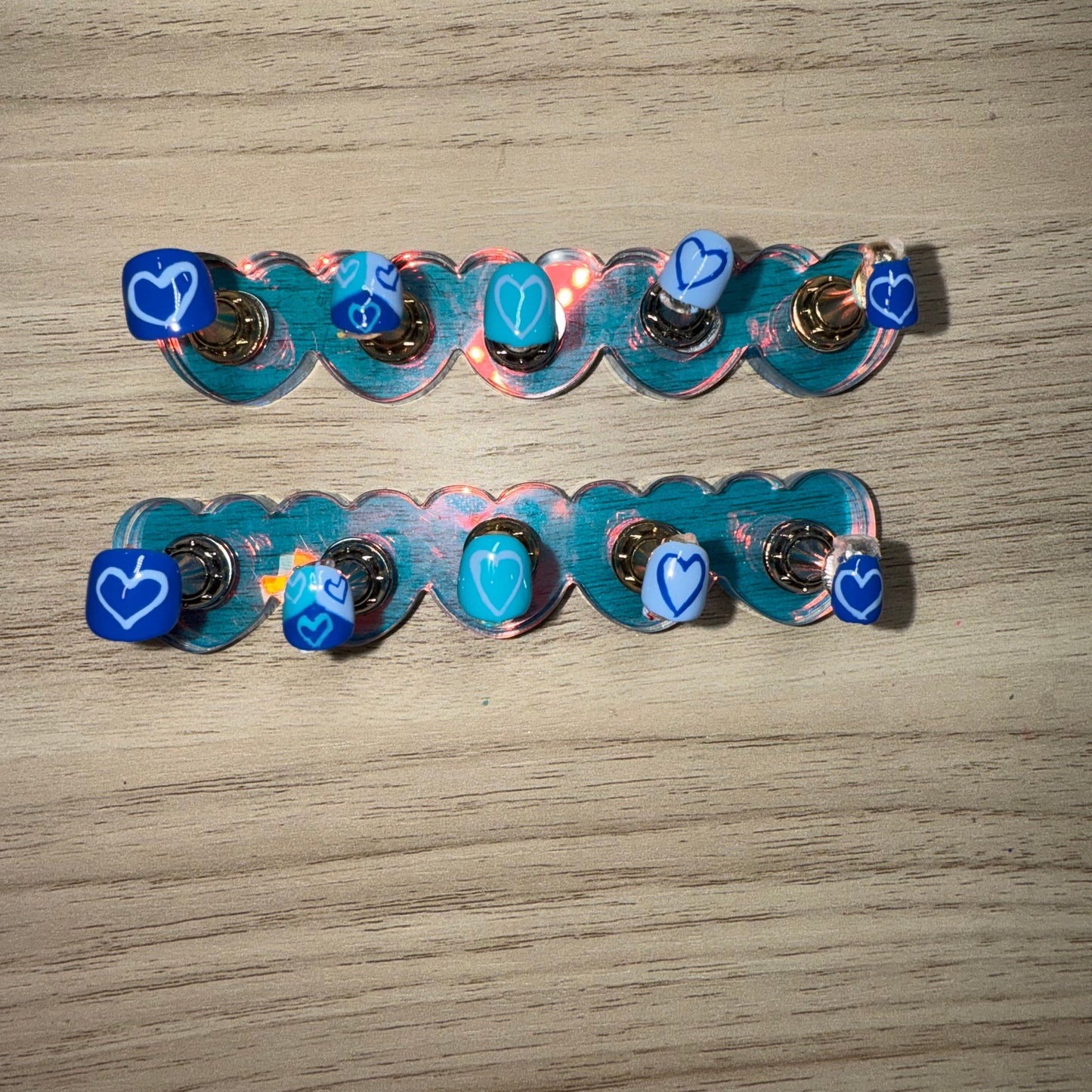 "Ocean Heartbeats" Kids Blue & Heart Press-On Nails | Size Medium