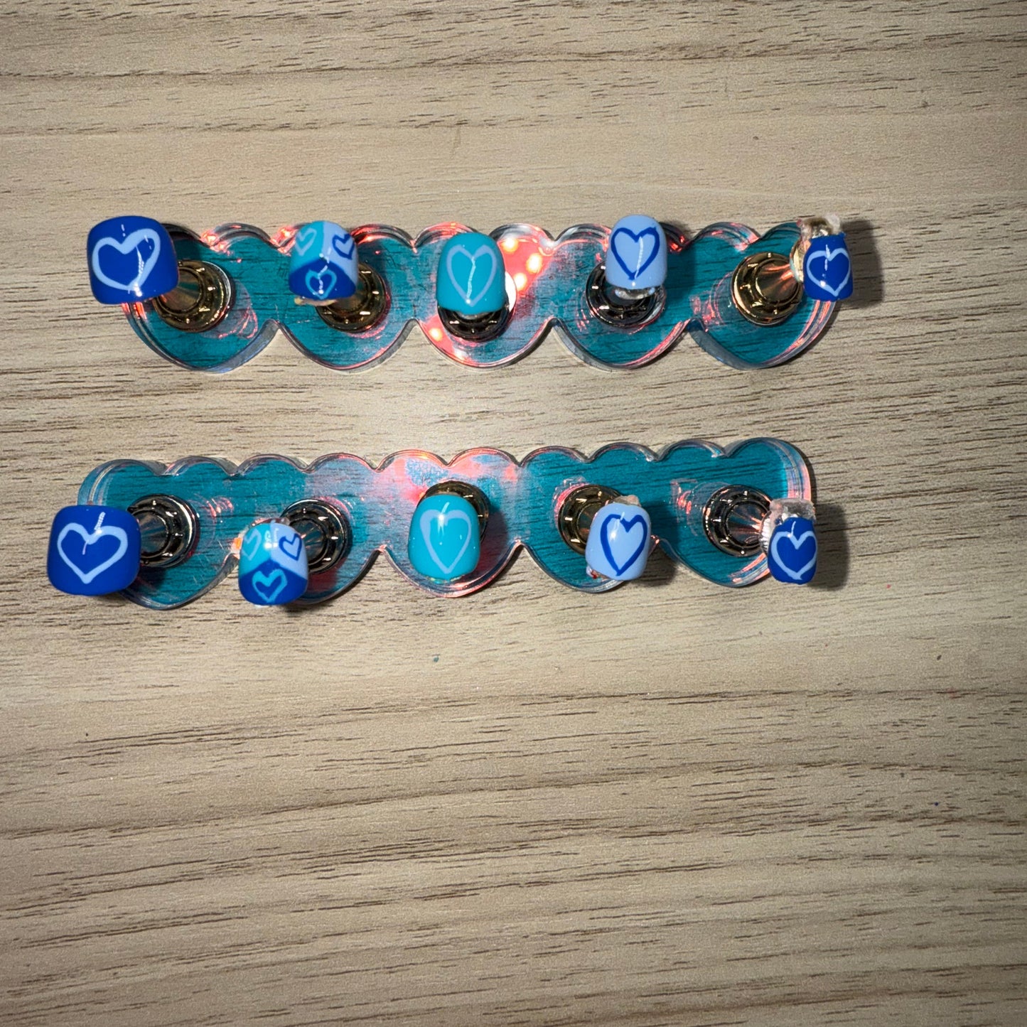 "Ocean Heartbeats" Kids Blue & Heart Press-On Nails | Size Medium