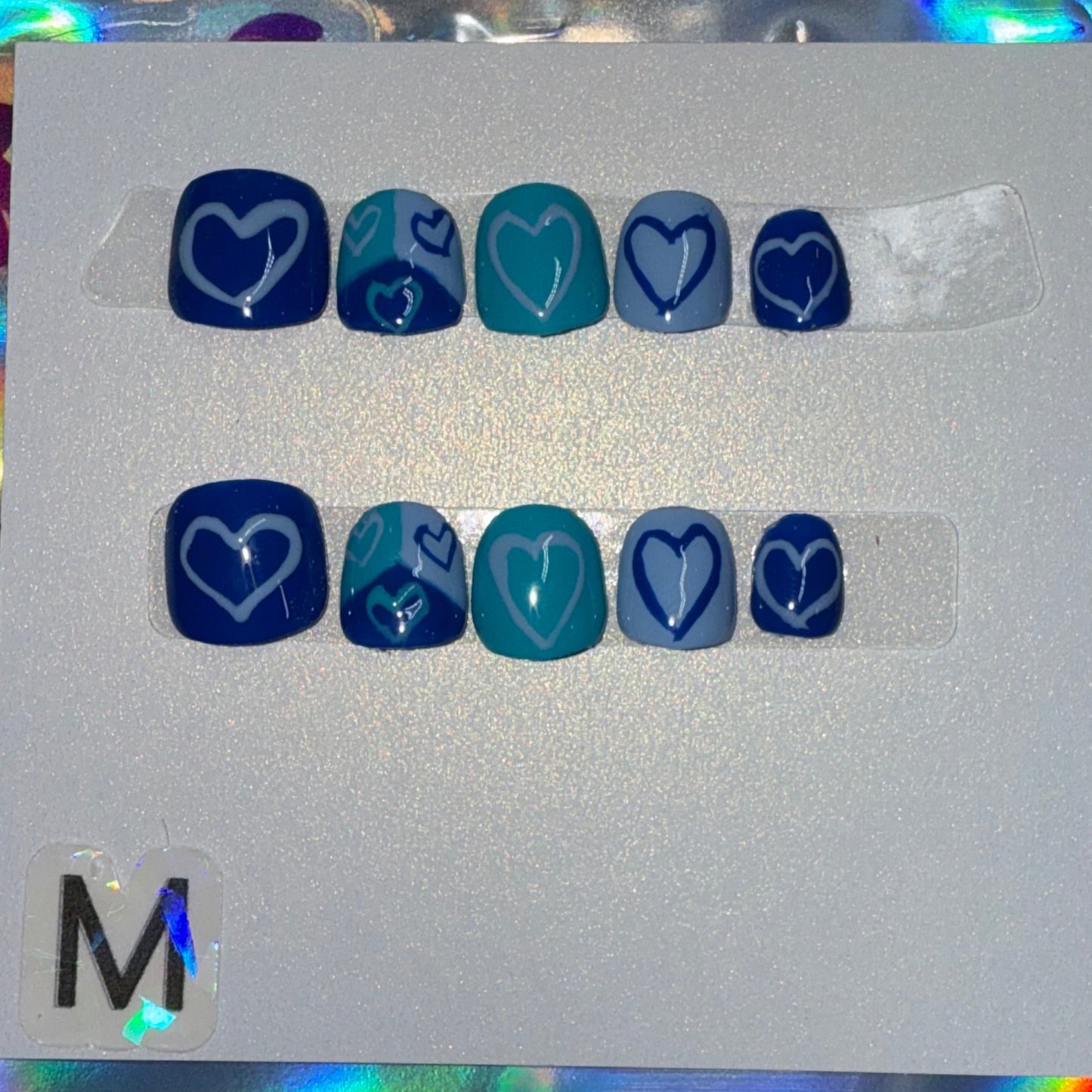 "Ocean Heartbeats" Kids Blue & Heart Press-On Nails | Size Medium