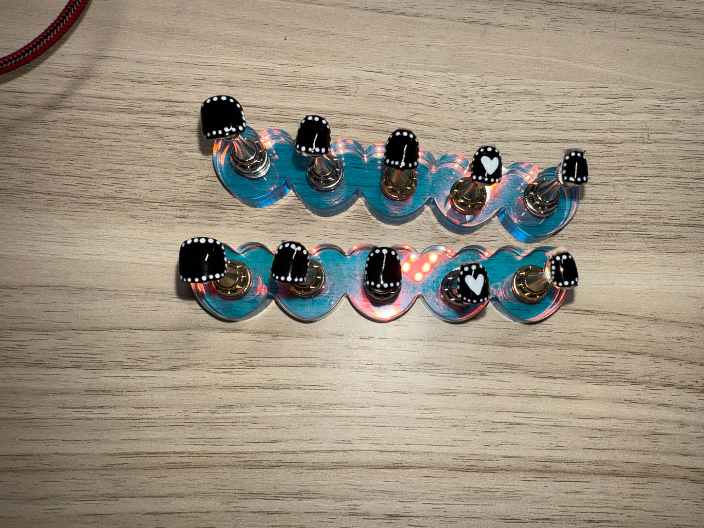 "Stitched Heart" Kids Black Press-On Nails with White Heart & Stitching | Size Medium