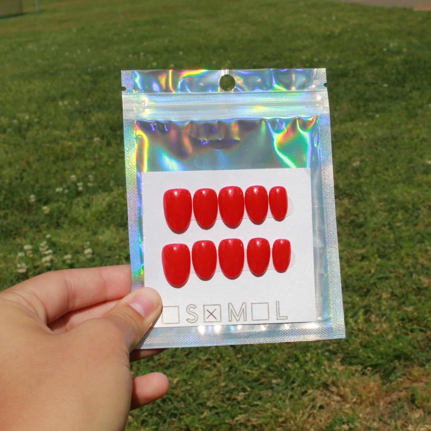 "Scarlet Kiss" Bright Red Press-On Nails | Short Round Size Medium