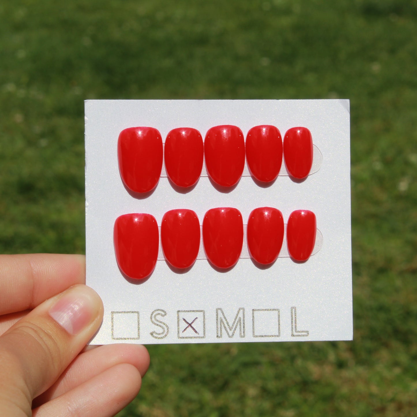 "Scarlet Kiss" Bright Red Press-On Nails | Short Round Size Medium