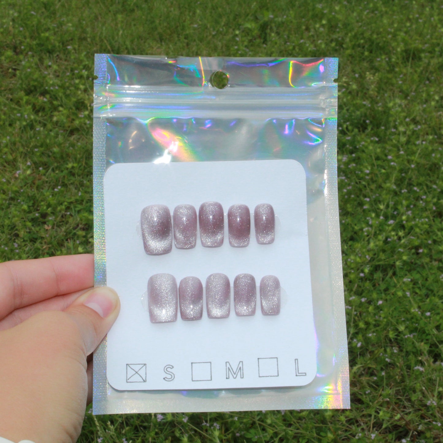 "Desert Mirage" Tan Cat Eye Press-On Nails | Short Square Size Small