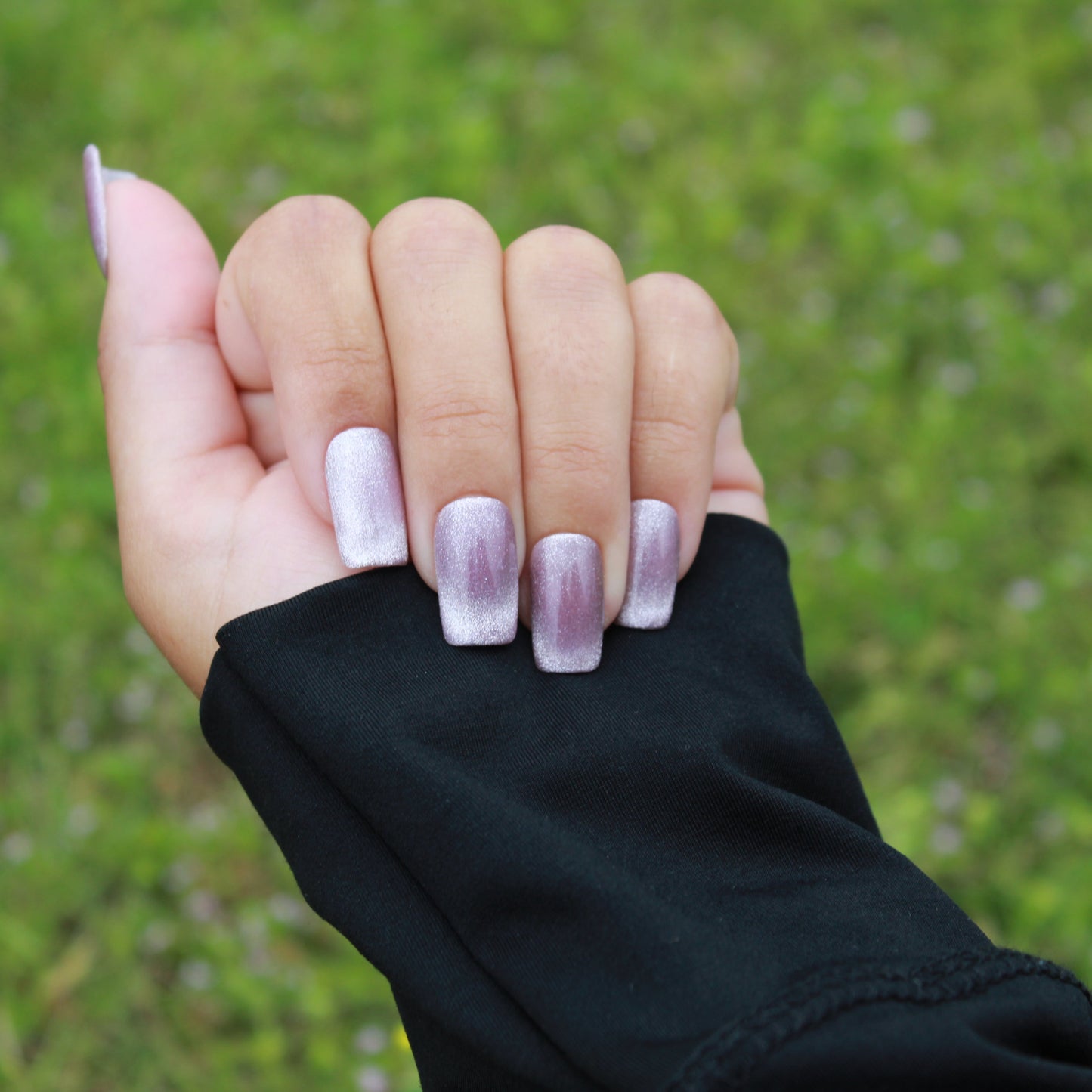 "Desert Mirage" Tan Cat Eye Press-On Nails | Short Square Size Small