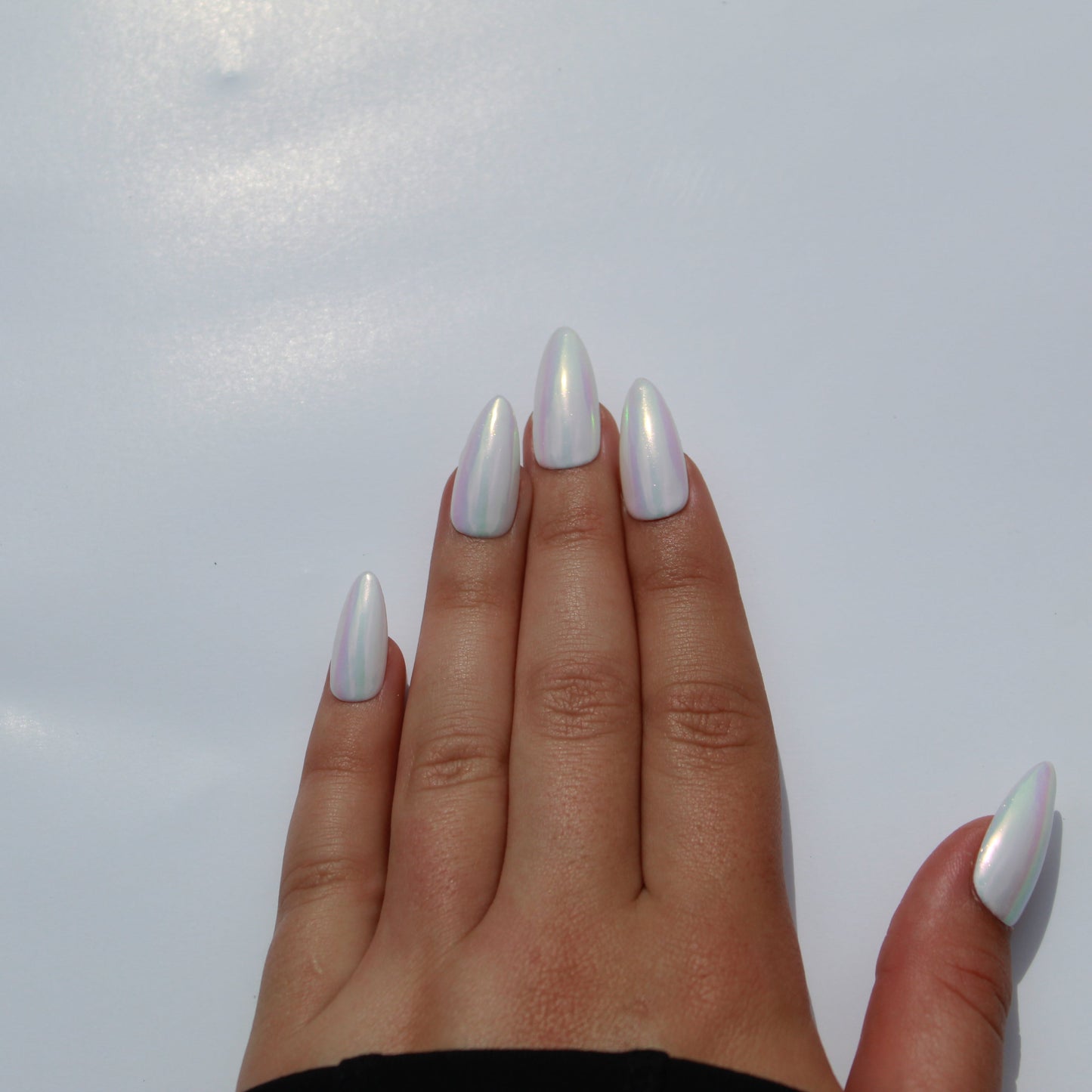 "Iridescent Siren" White Mermaid Chrome Press-On Nails | Medium Almond Size Small