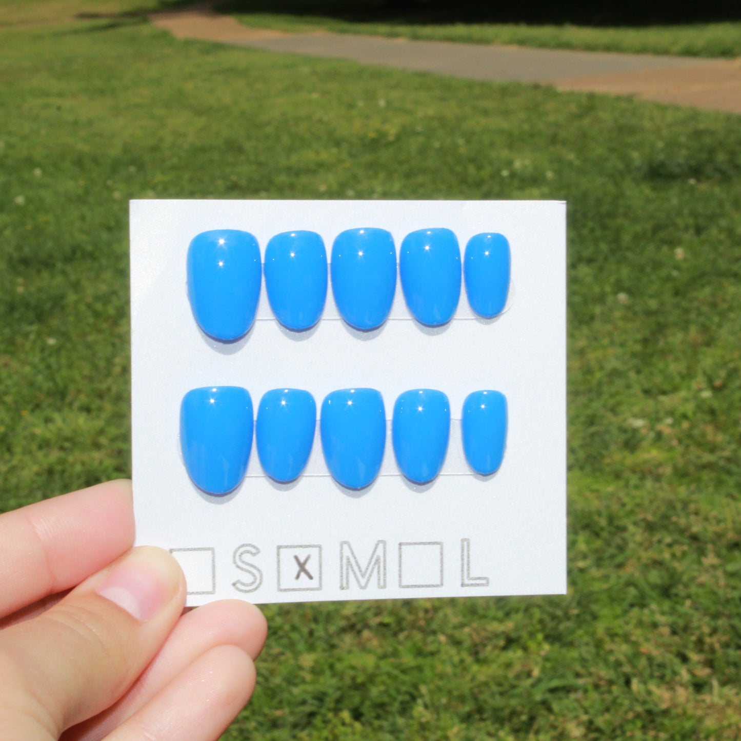 "Ocean Serenity" Solid Blue Press-On Nails | Short Round Size Medium