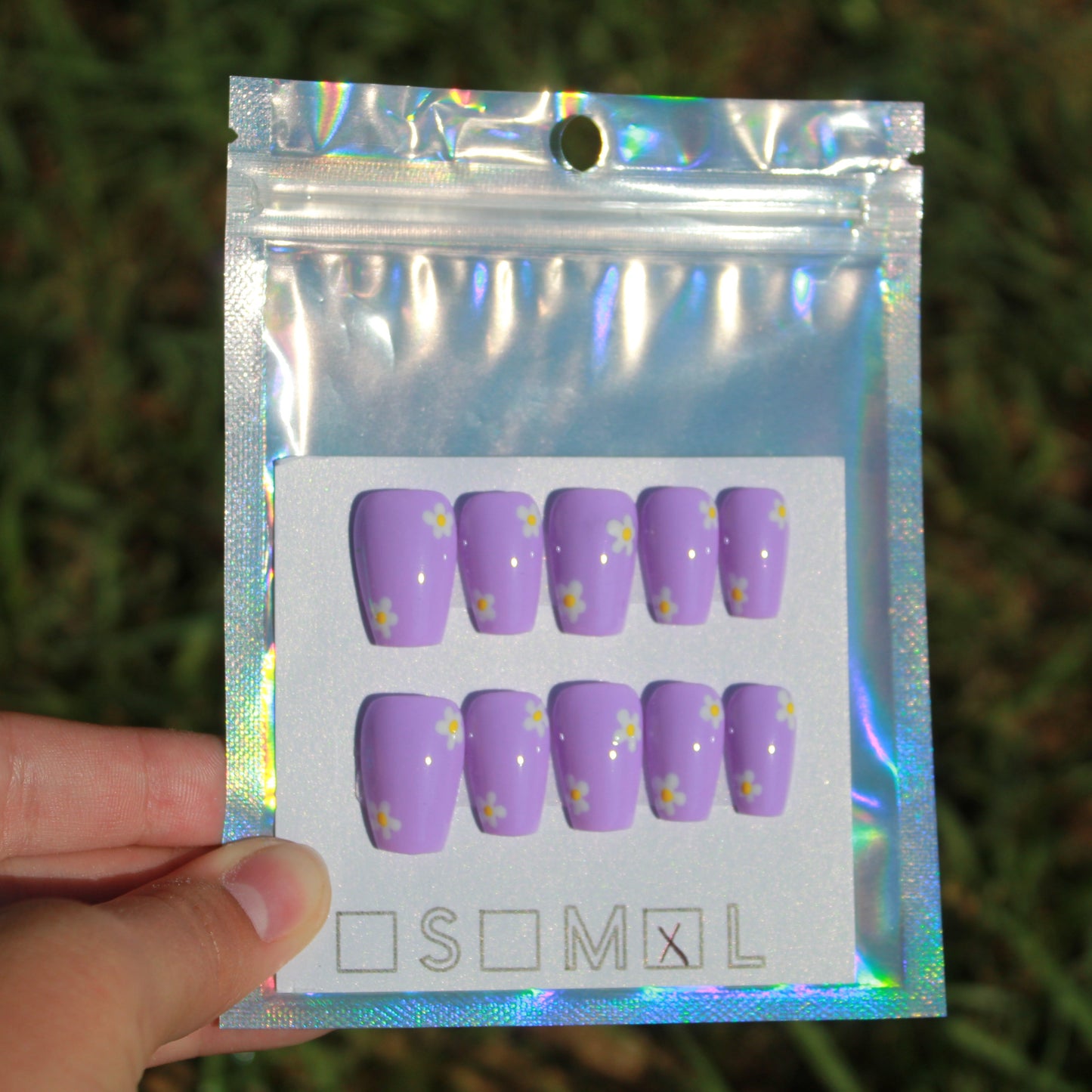 "Lilac Bloom" Floral Press-On Nails | Short Coffin Size Large