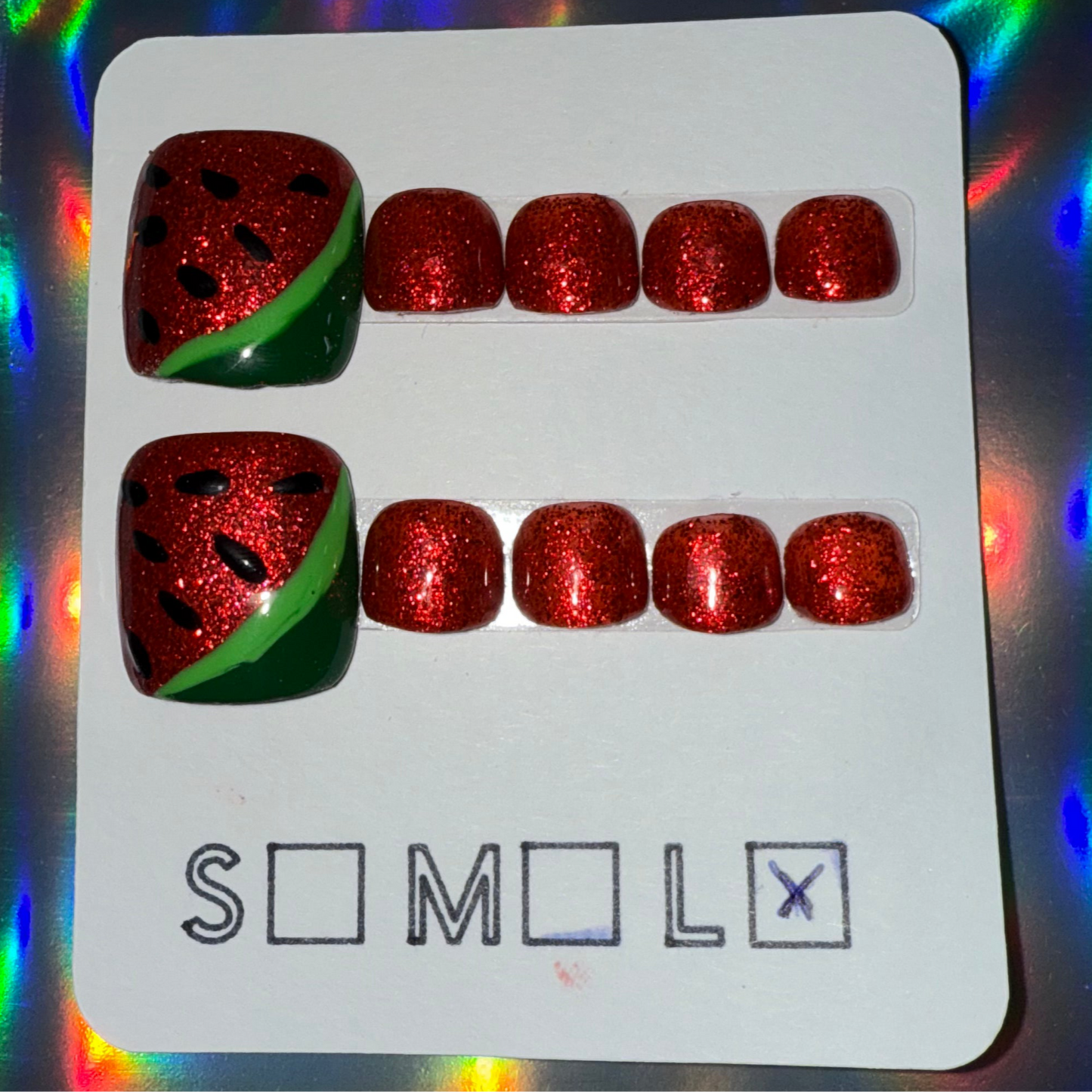 Watermelon Sparkle - Large Press-On Toenails