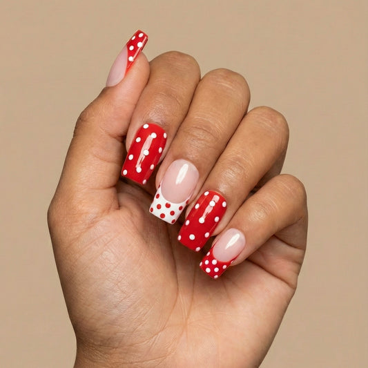 Classic Red & White Polka Dot Mix Press-On Nails – Short Square