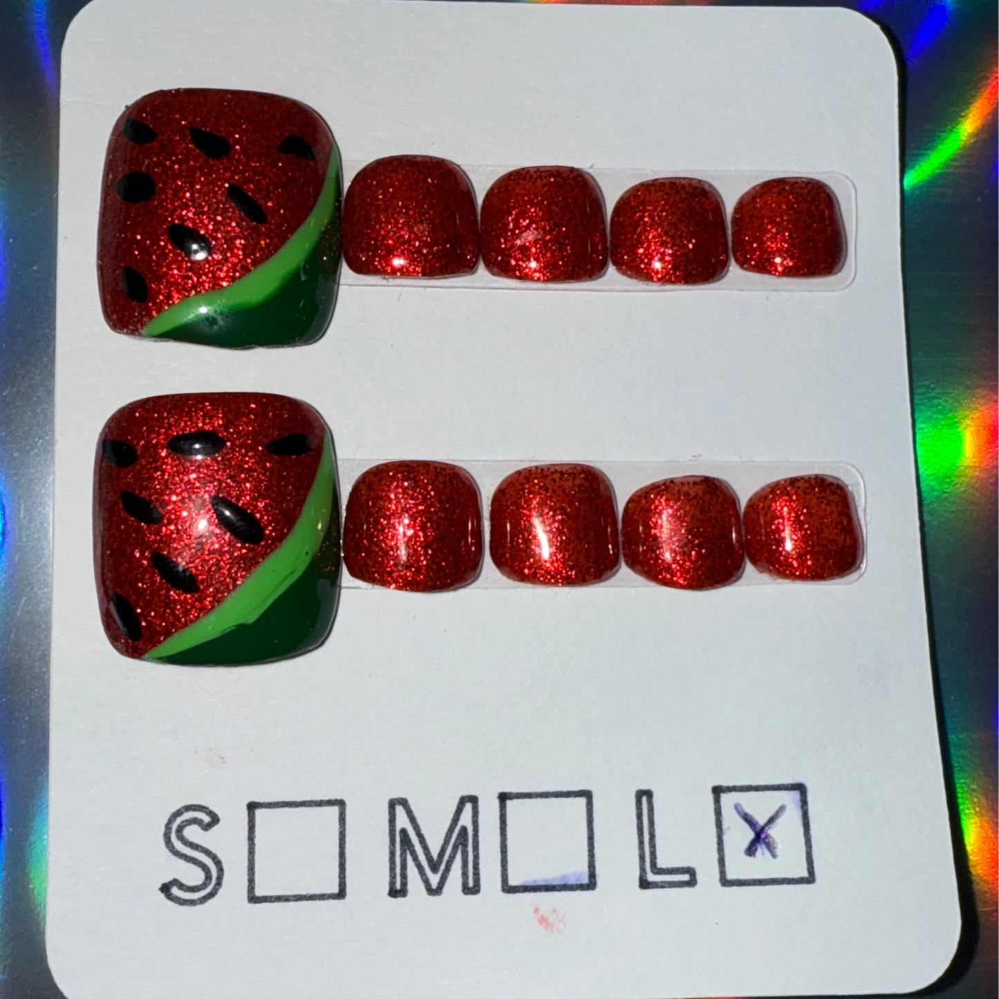 Watermelon Sparkle - Large Press-On Toenails